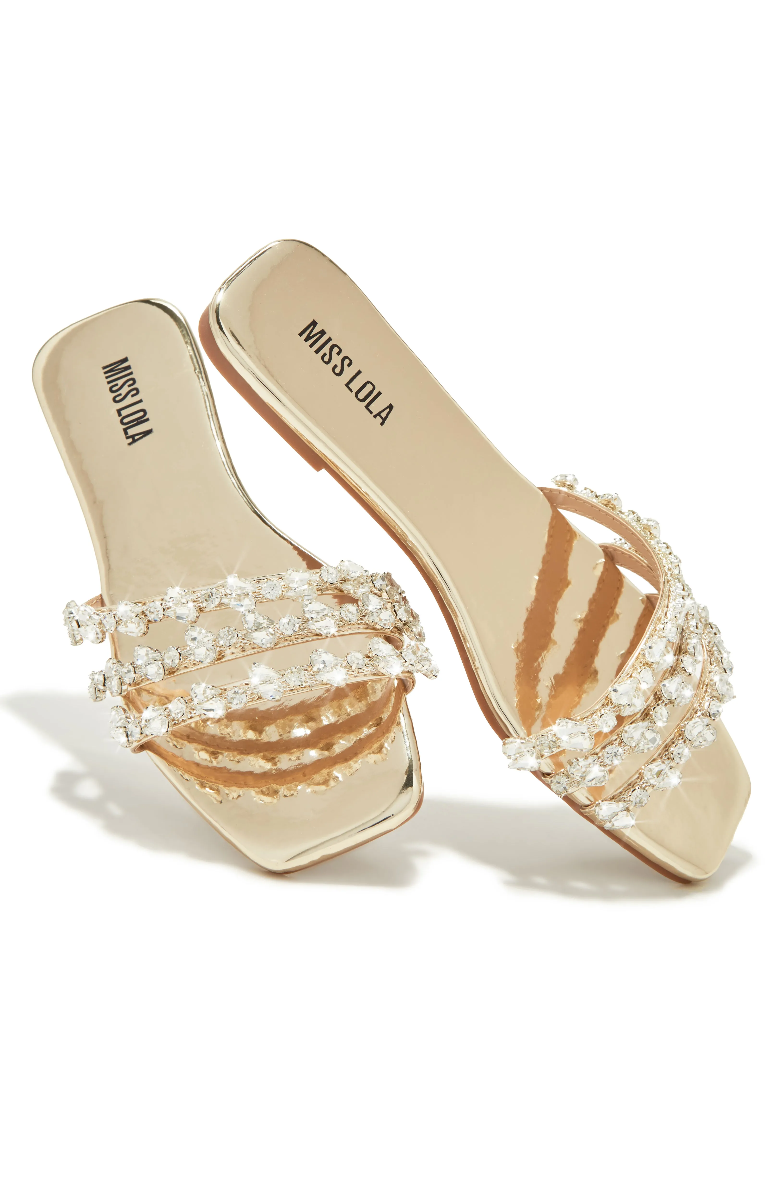 Luxury Trips Embellished Slip On Sandals - Gold sold by Miss Lola product image thumbnail 5