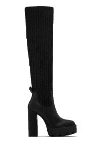 Zoey Over The Knee Platform Boots - Black sold by Miss Lola