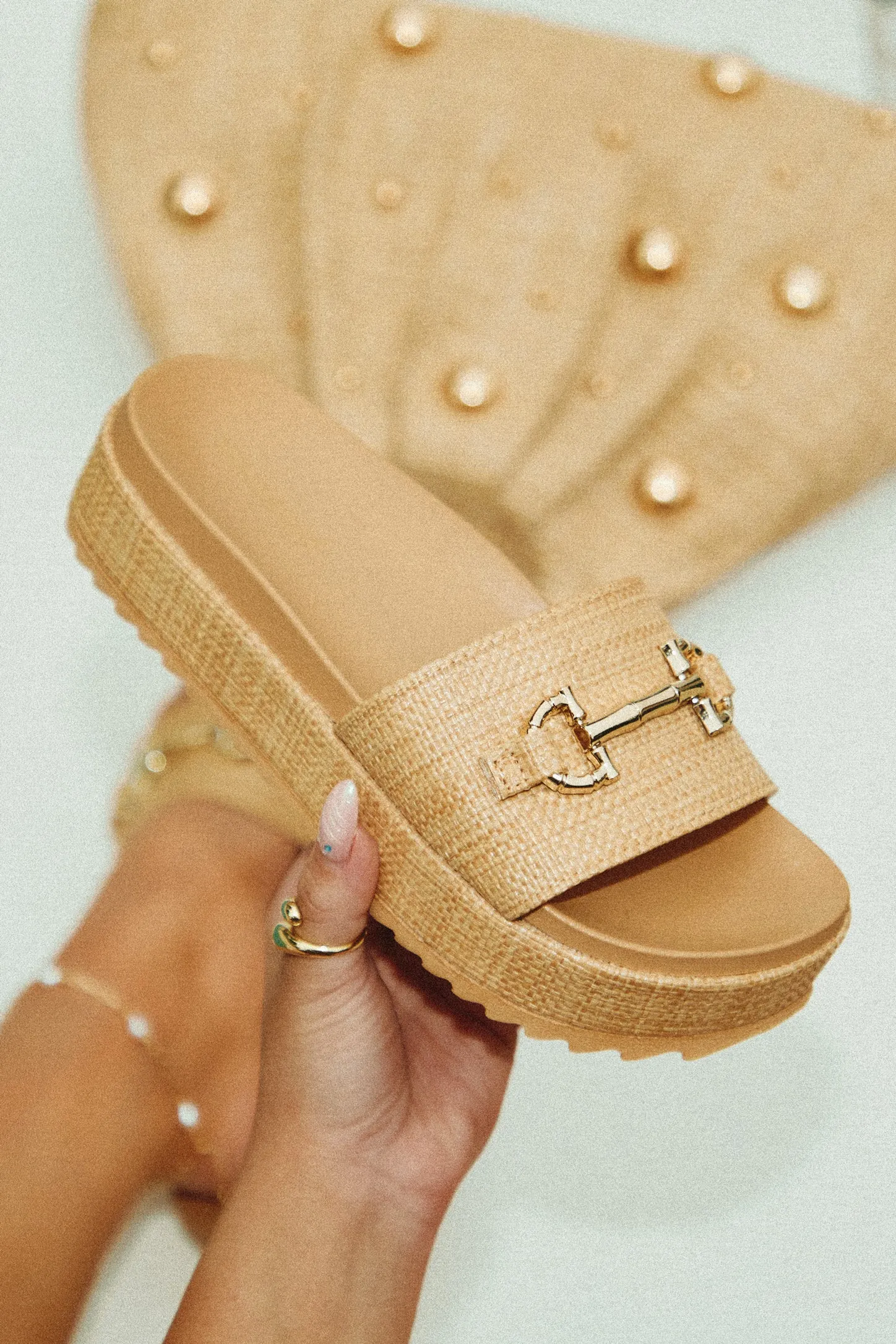 Anyara Platform Slip On Sandals - Natural sold by Miss Lola