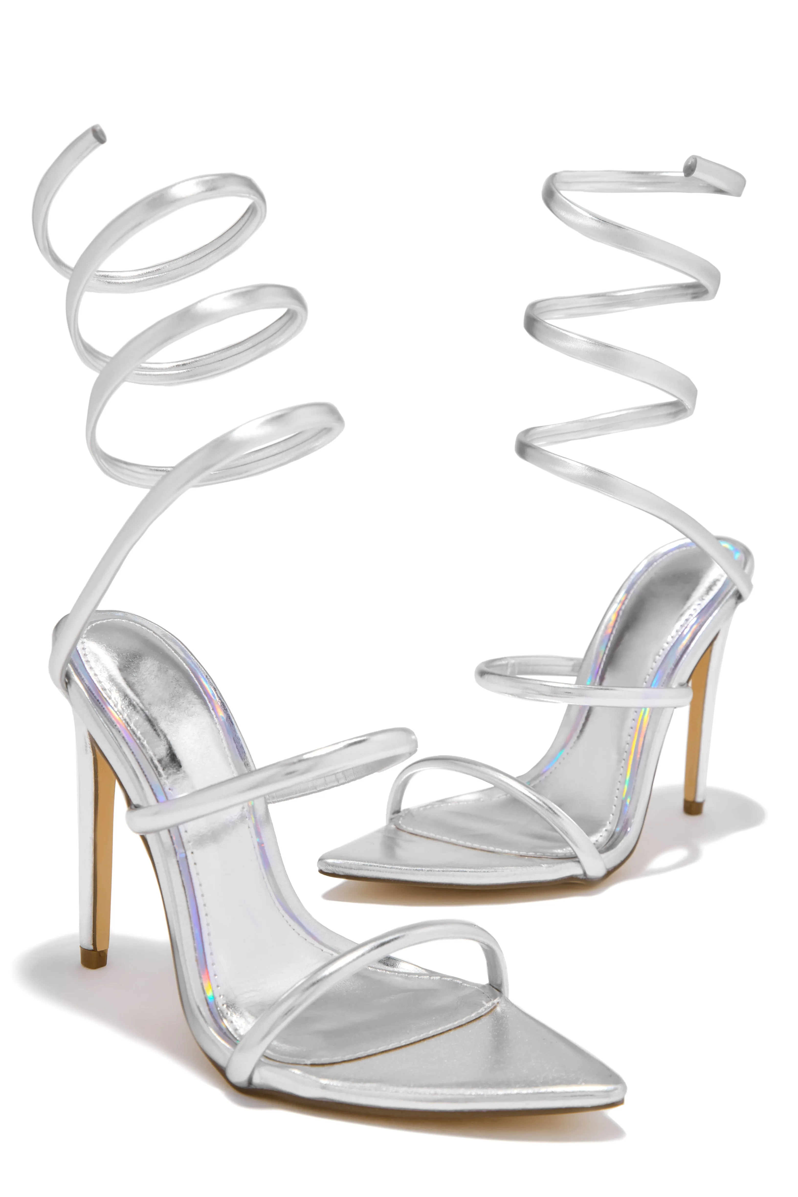 Nathalie Around The Ankle Coil High Heels - Silver sold by Miss Lola product image thumbnail 5