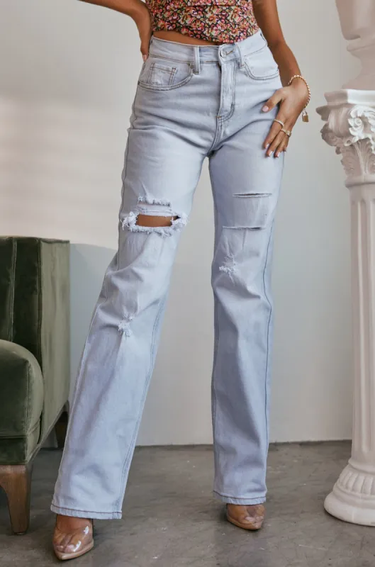 Heidy High Waist Straight Leg Jean - Light Denim sold by Miss Lola