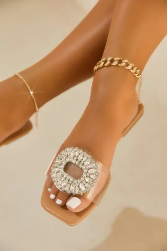 St. Barths Embellished Slip On Sandals - Clear made by Miss Lola