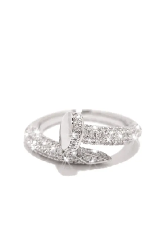 Dream Girl Rhodium Plated Embellished Nail Ring - Silver sold by Miss Lola