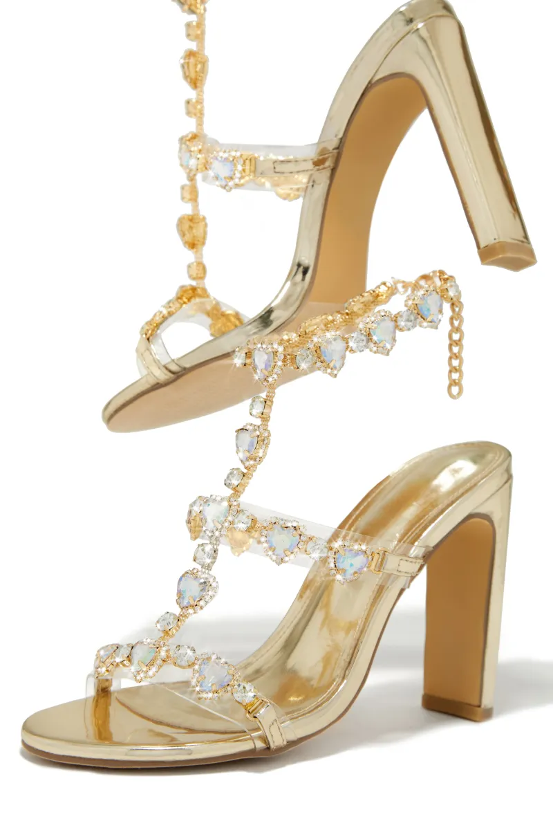 Ezylynn Heart Embellished High Heels - Gold sold by Miss Lola