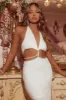 Cocktail Hour Embellished Waist Maxi Dress - White sold by Miss Lola
