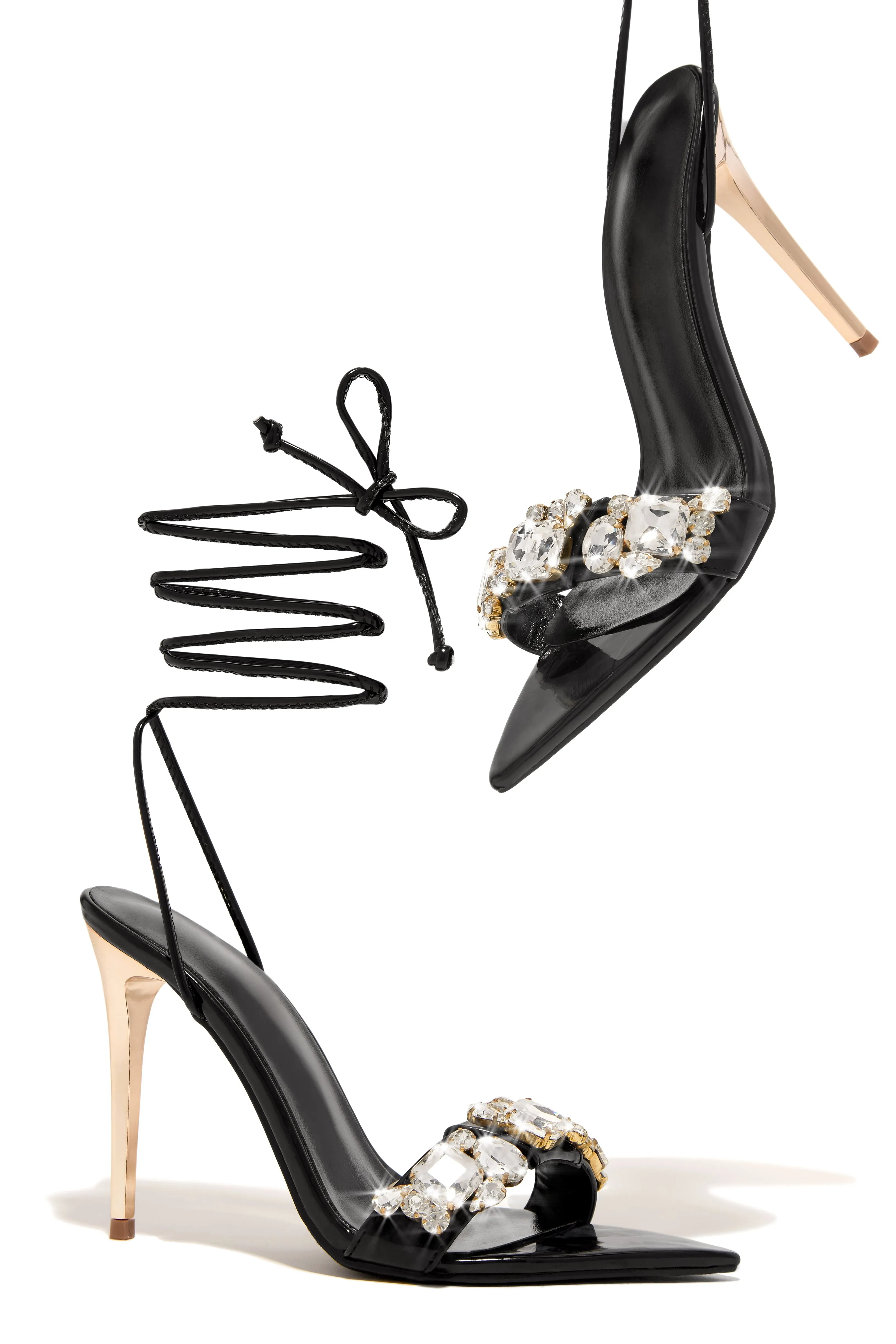 Love & Affection Embellished Lace Up High Heels - Black sold by Miss Lola product image thumbnail 2