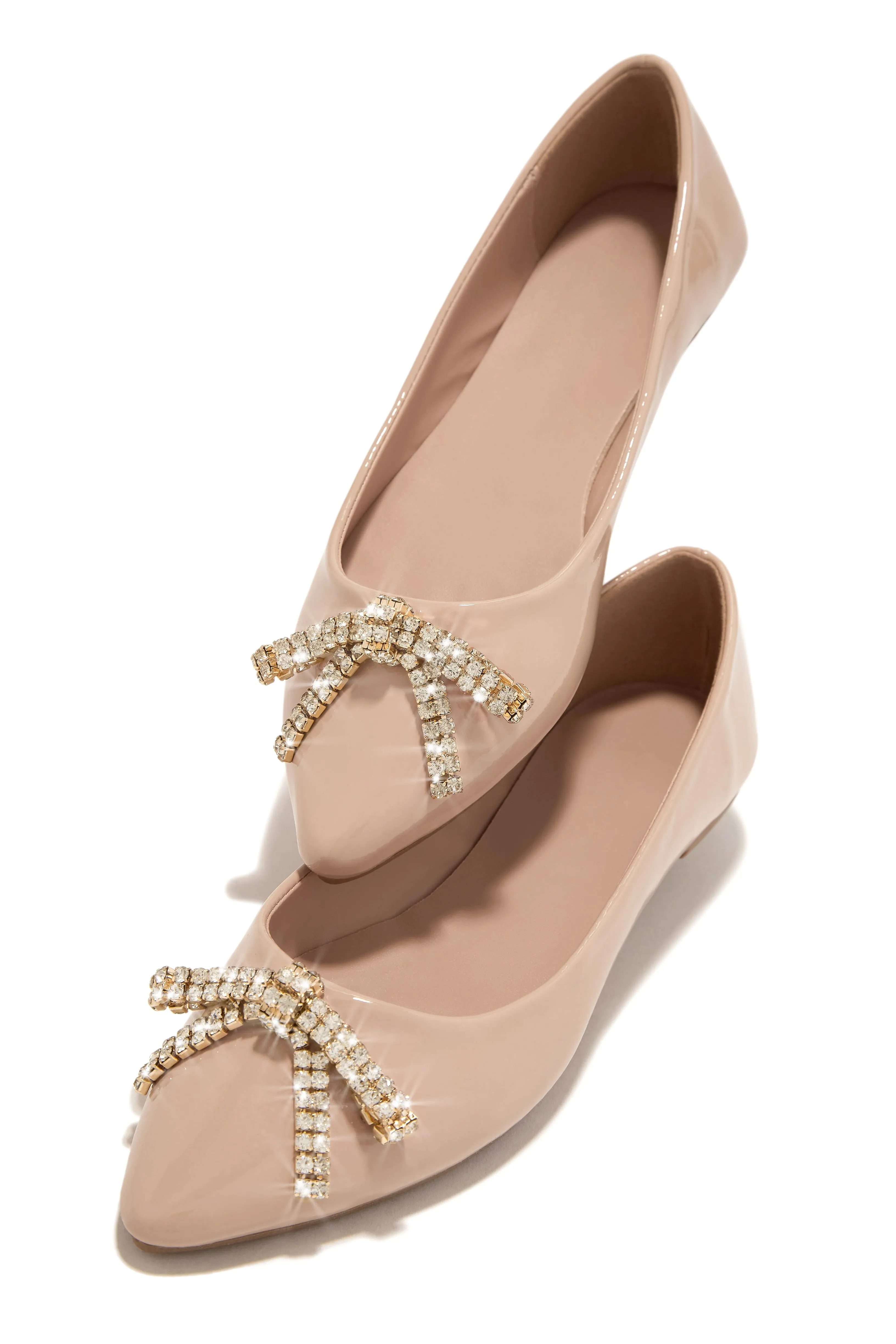 Alania Bow Embellished Pointed Toe Flats - Nude sold by Miss Lola