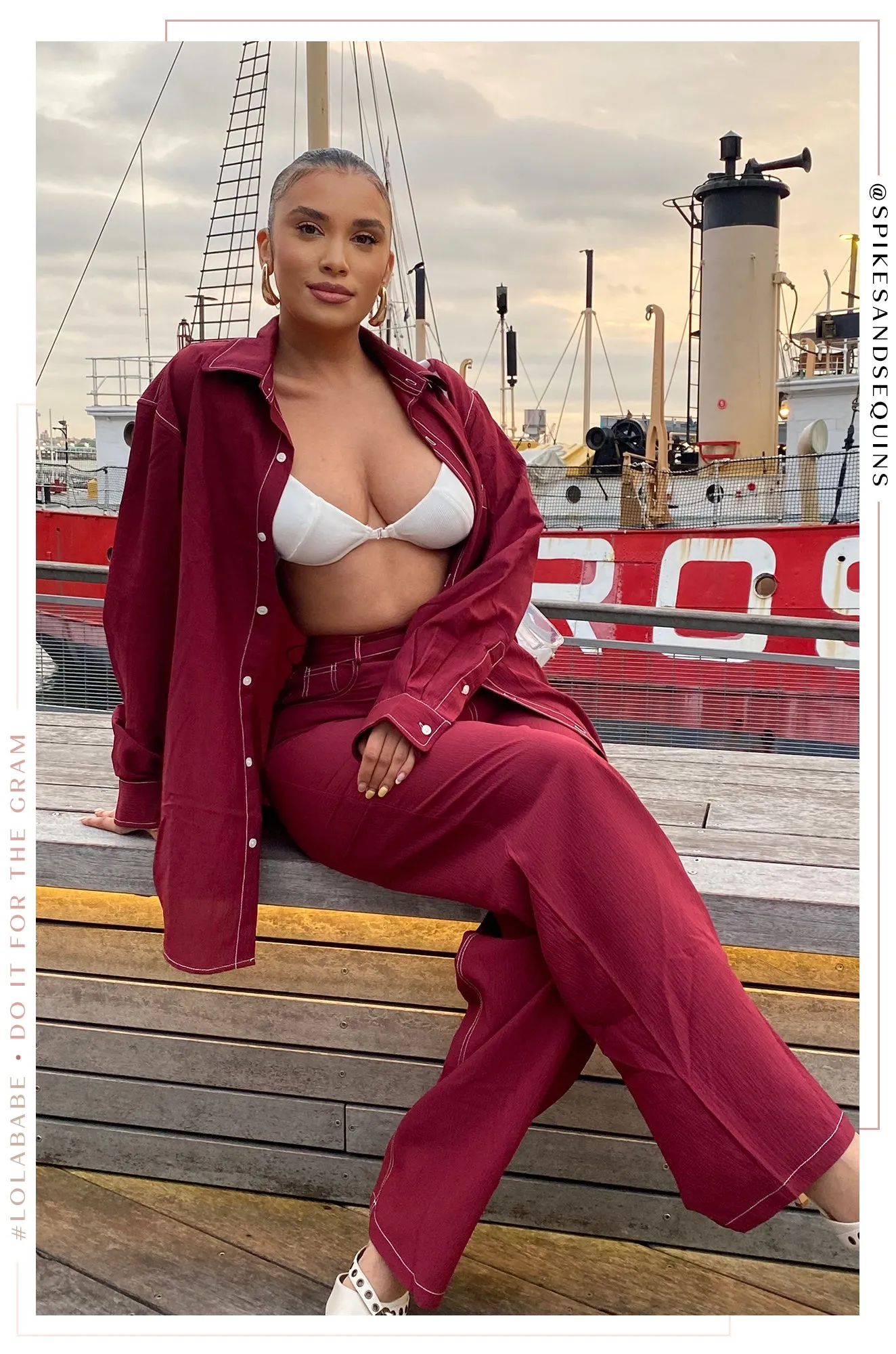 Aleza High Waist Wide Leg Pant - Burgundy sold by Miss Lola product image thumbnail 4