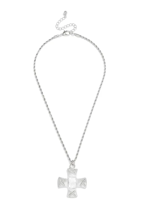 Norma Embellished Cross Necklace - Silver sold by Miss Lola