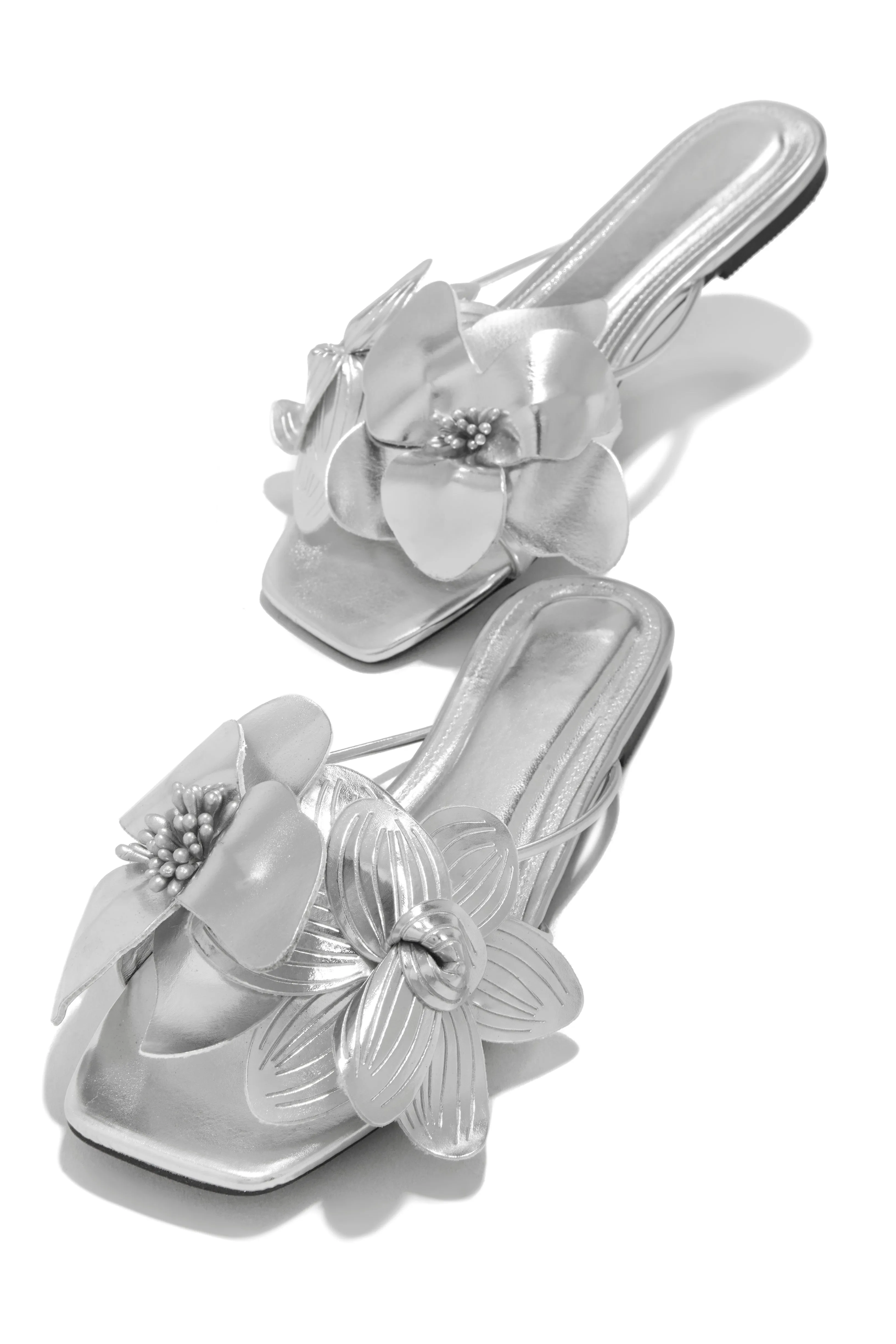 Golden Hour Floral Detail Slip On Sandals - Silver sold by Miss Lola product image thumbnail 3