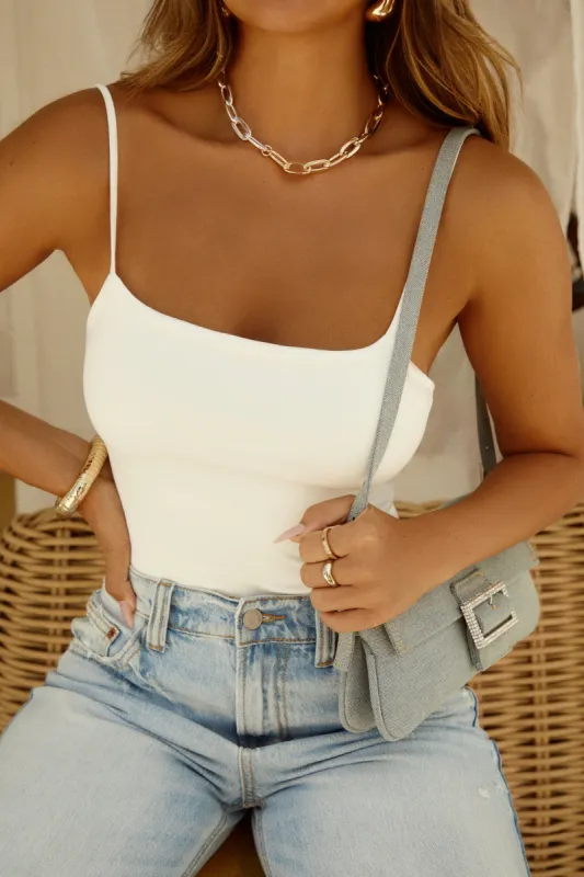 Emaria Spaghetti Strap Bodysuit - White sold by Miss Lola