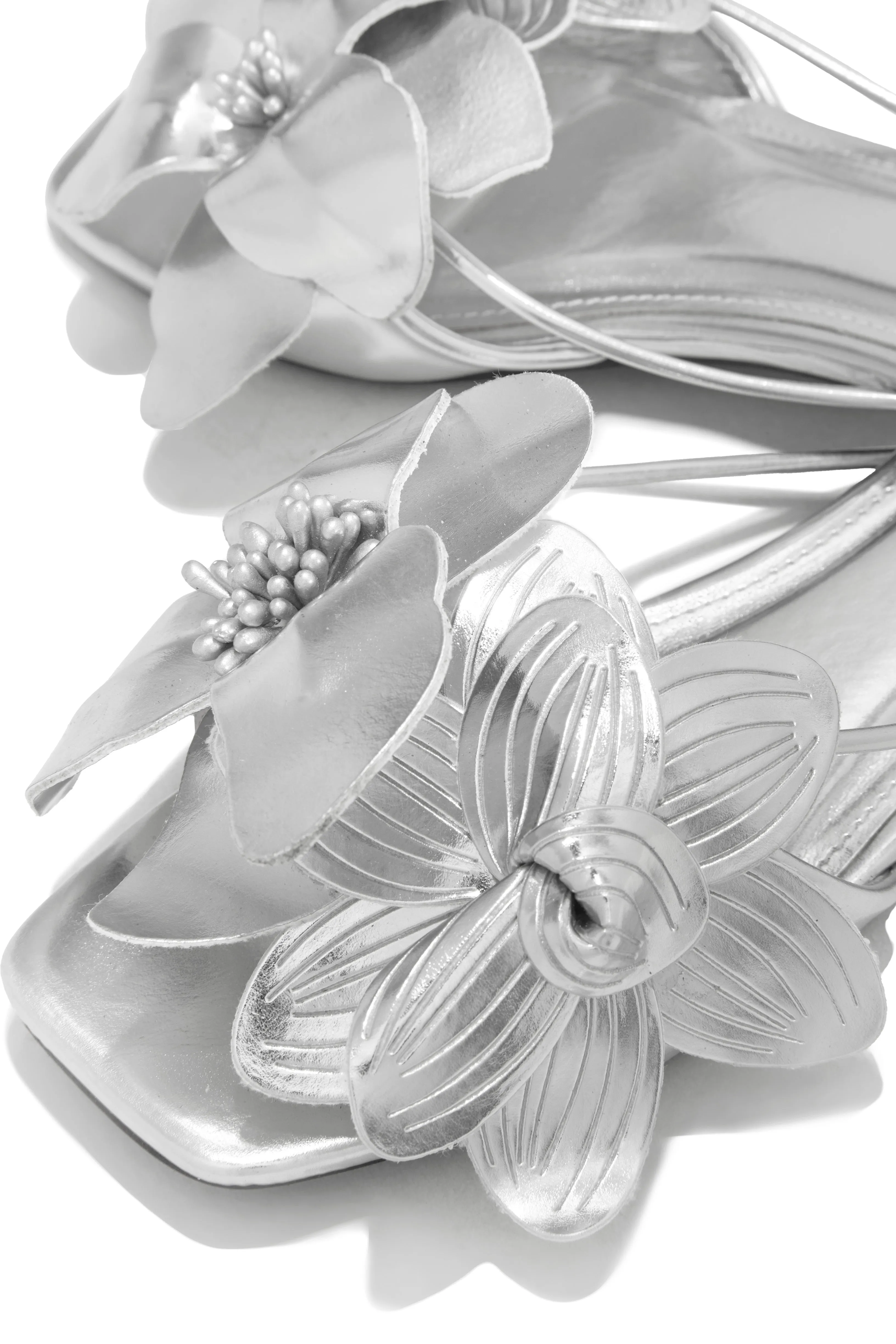 Golden Hour Floral Detail Slip On Sandals - Silver sold by Miss Lola product image thumbnail 2