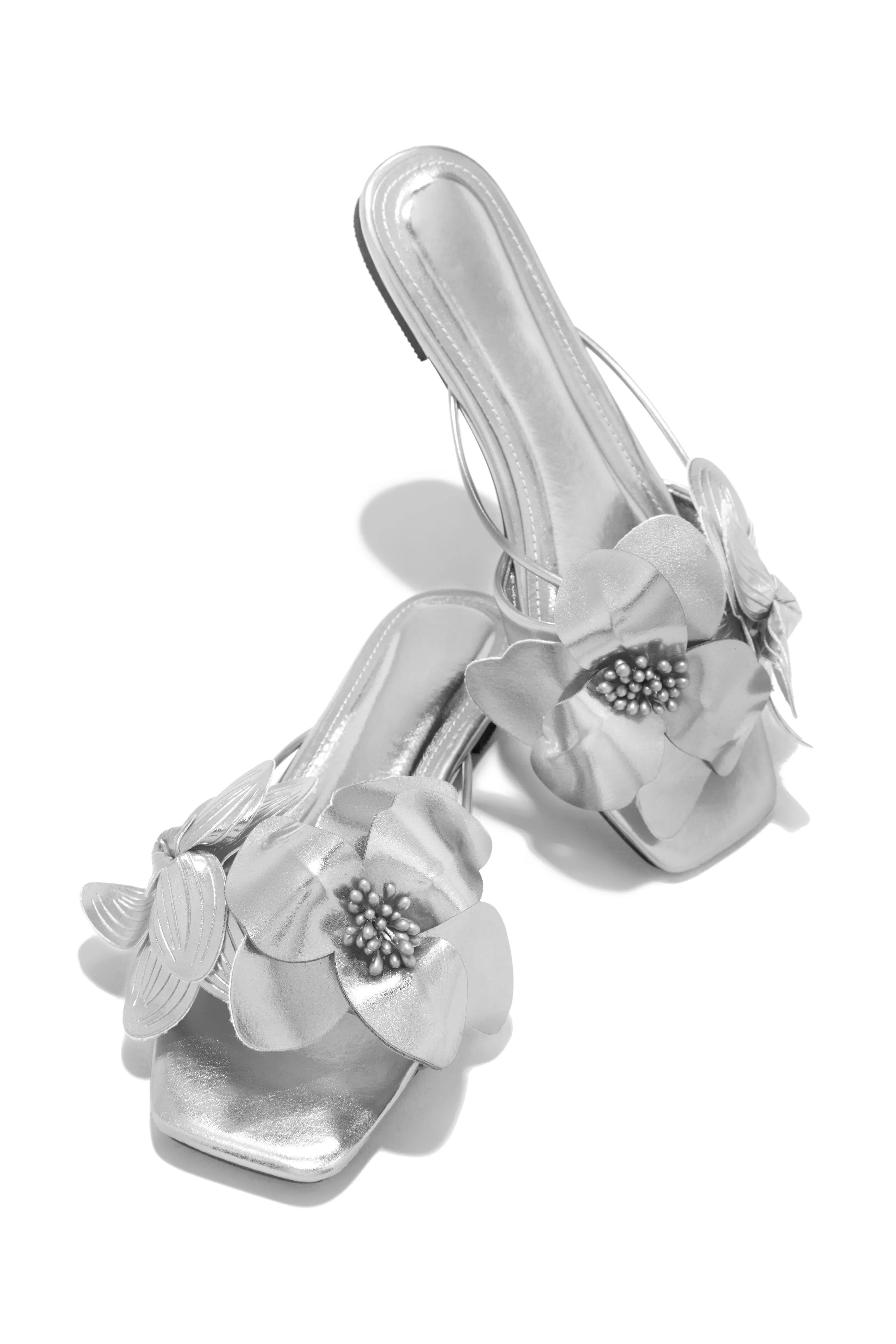 Golden Hour Floral Detail Slip On Sandals - Silver sold by Miss Lola product image thumbnail 4