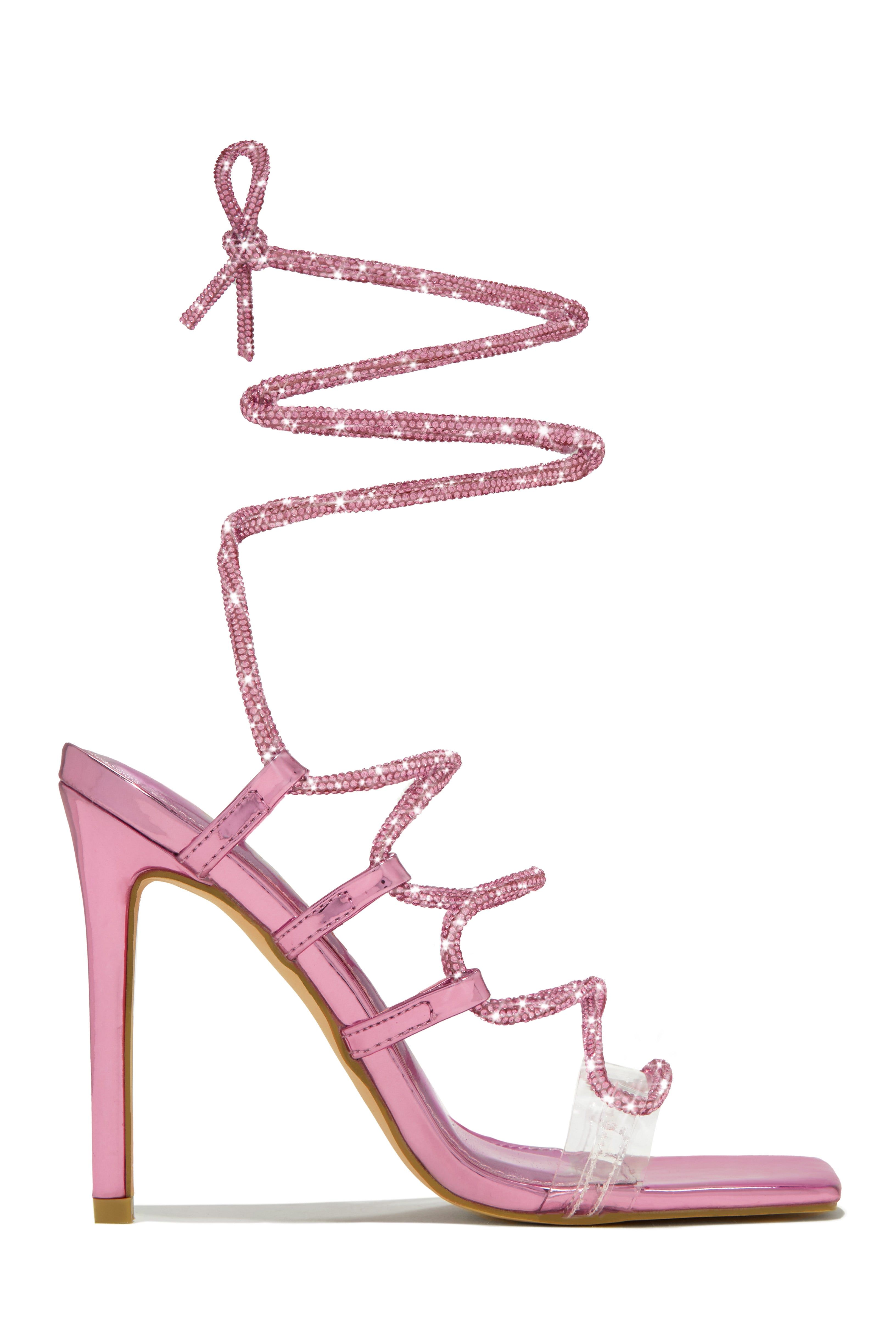 Birthday Wishes Embellished Lace Up Heels - Pink sold by Miss Lola product image thumbnail 2