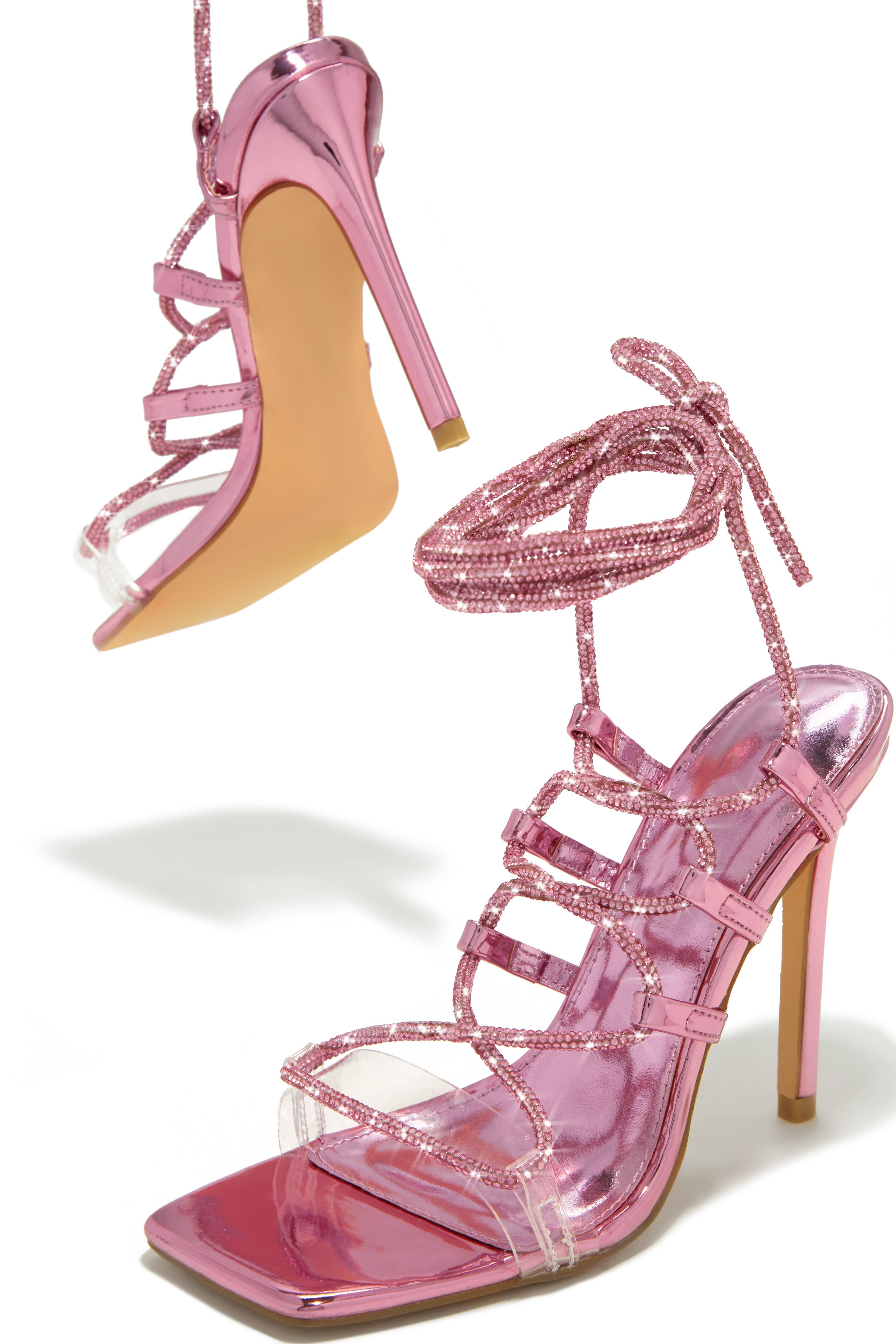 Birthday Wishes Embellished Lace Up Heels - Pink sold by Miss Lola product image thumbnail 3