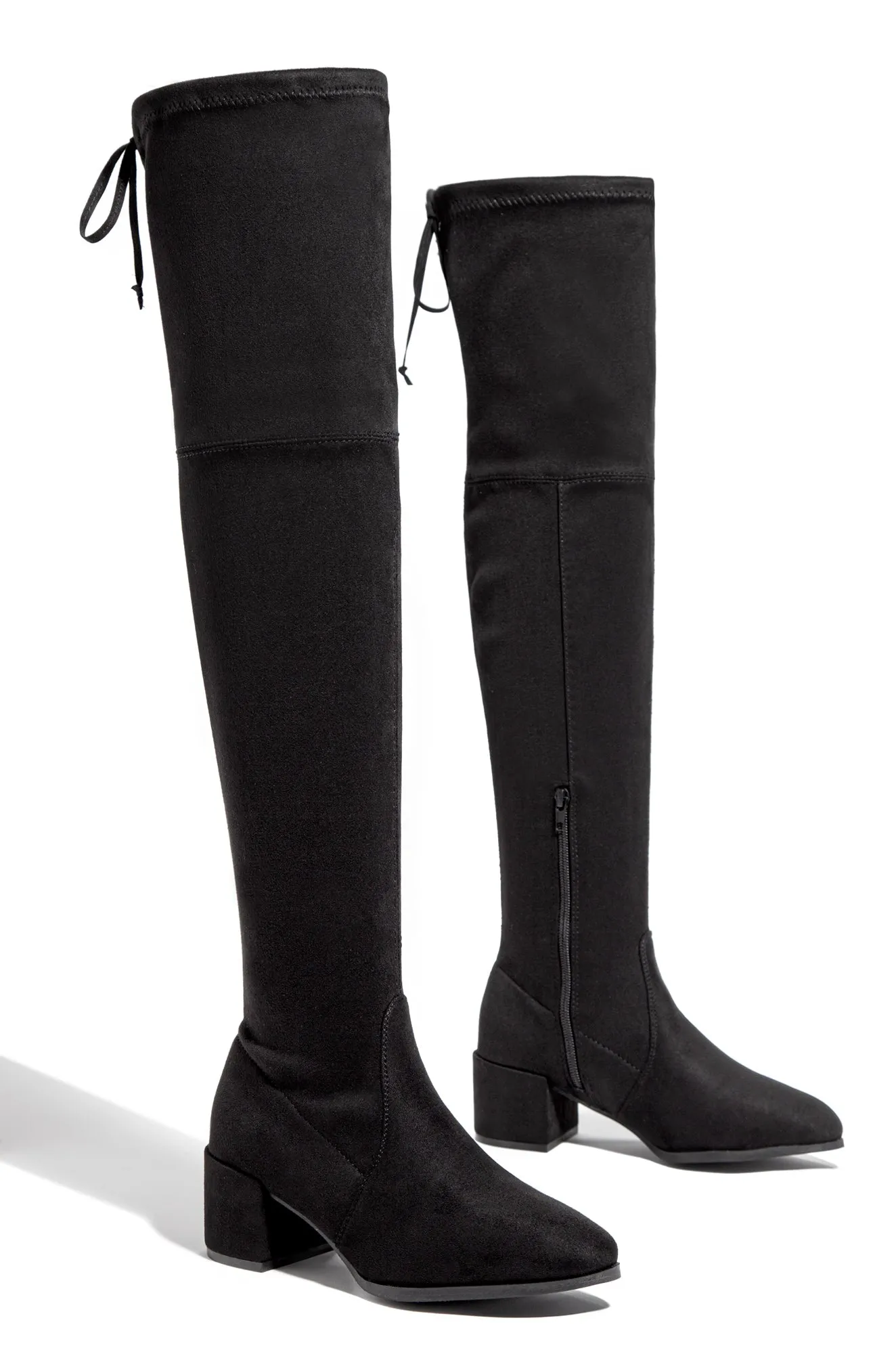 Chic In The City Over The Knee Block Mid Heel Boots - Black sold by Miss Lola product image thumbnail 4