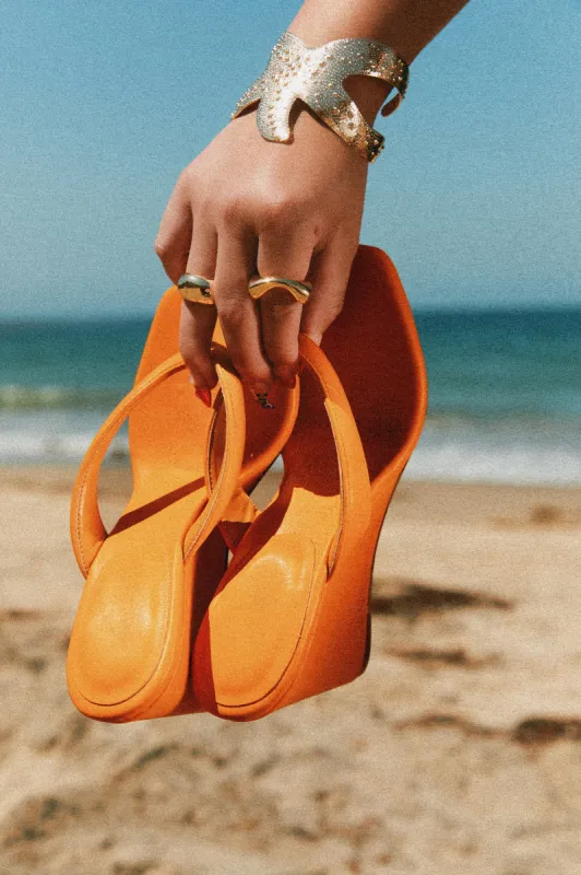 Alena Wedge Heel Mules - Orange sold by Miss Lola