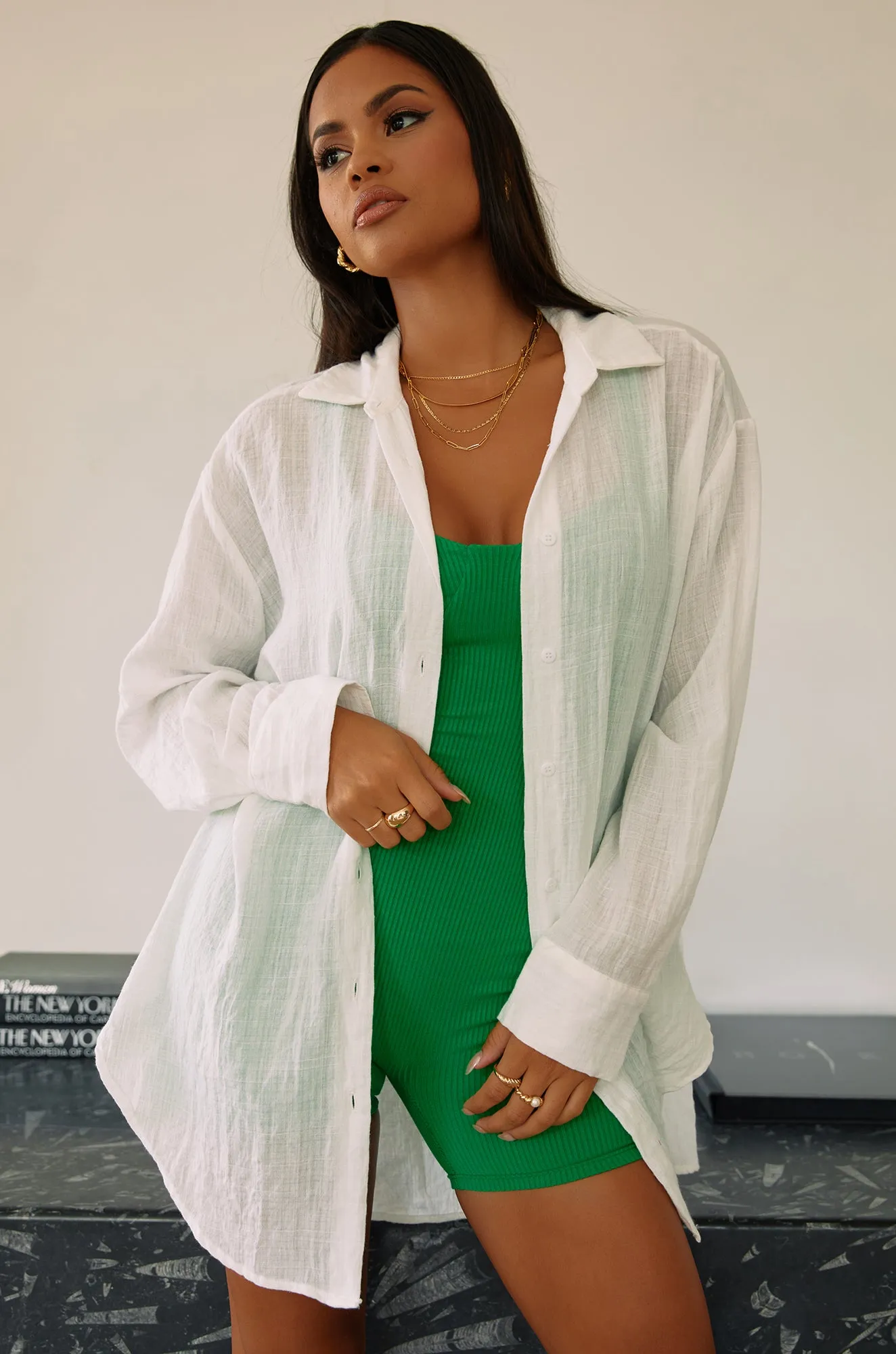 Nataly Long Sleeve Button Up Top - White sold by Miss Lola product image thumbnail 3