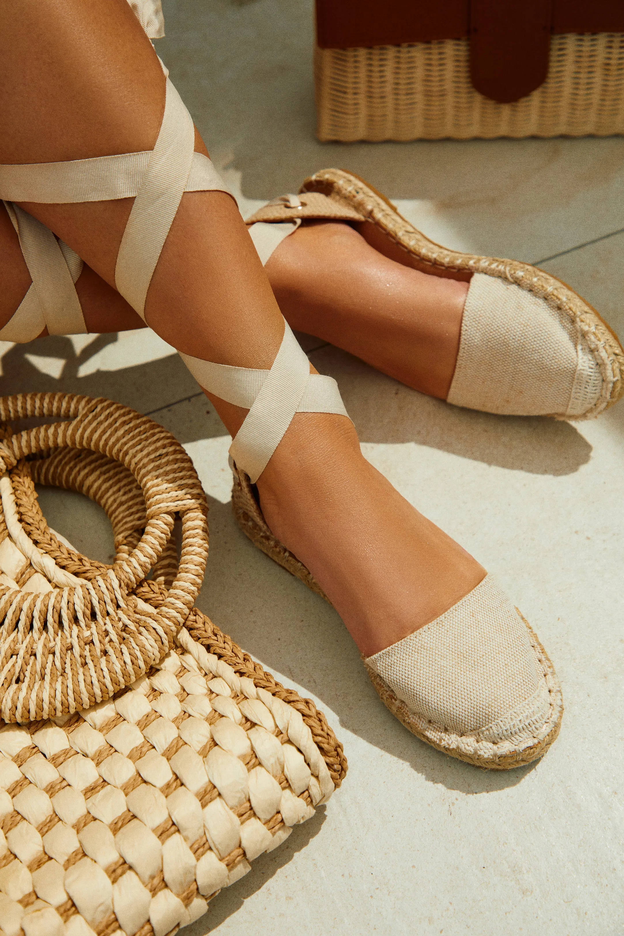 Vacation Sun Lace Up Espadrille Flats - Natural sold by Miss Lola