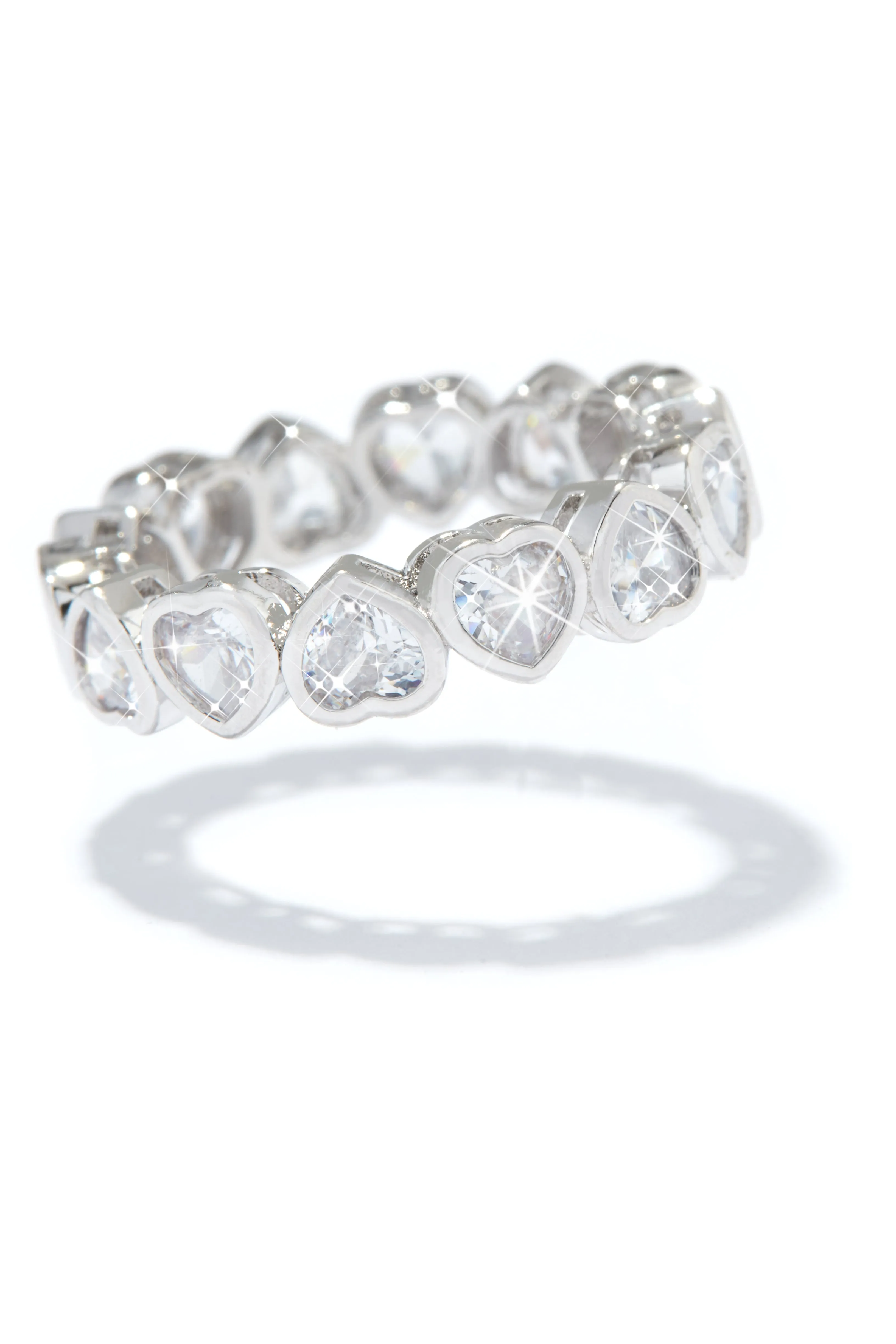 Sweet Love Heart Embellished Ring - Silver sold by Miss Lola