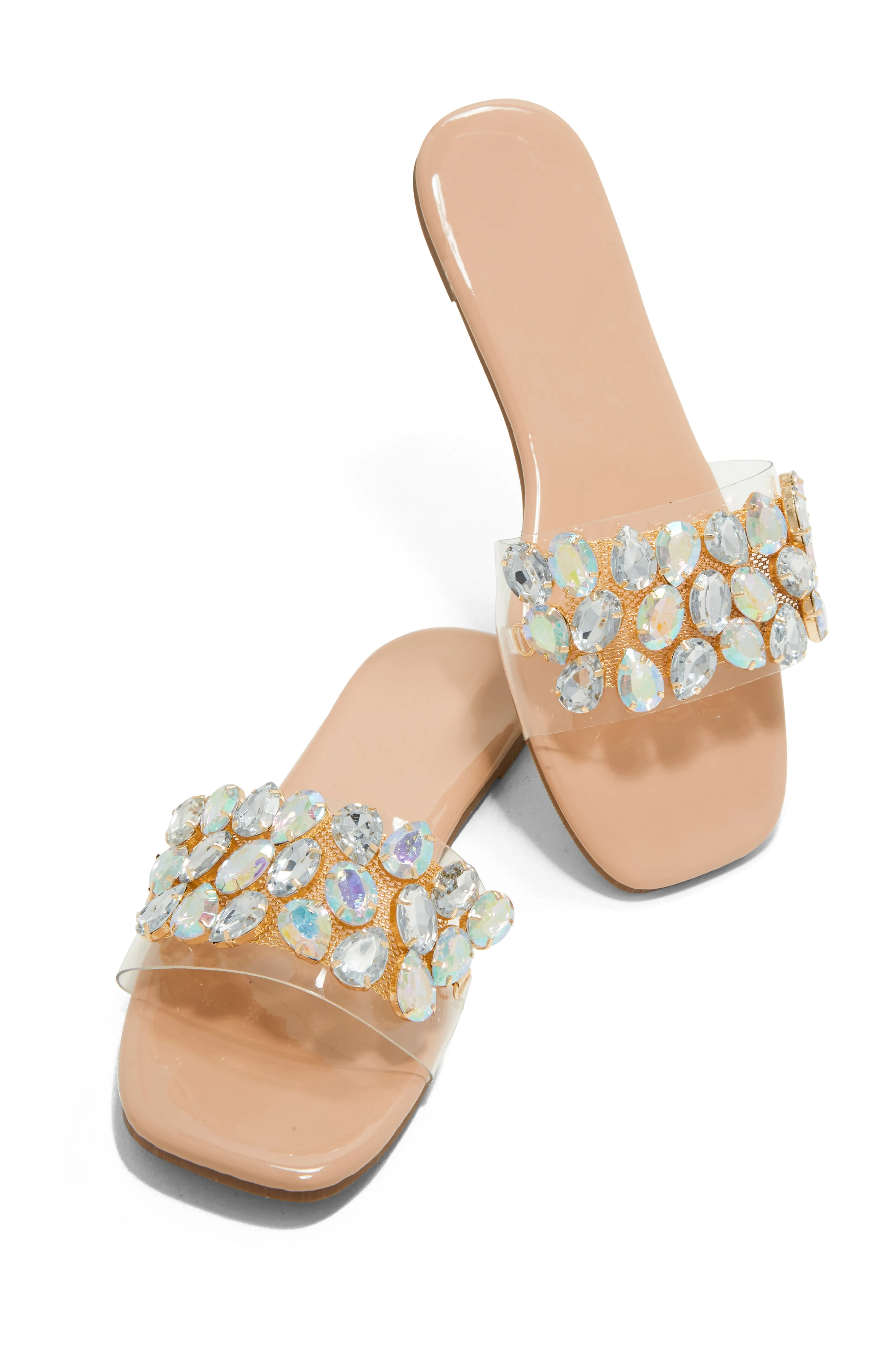 Paradise On Earth Embellished Slip On Sandals - Nude sold by Miss Lola