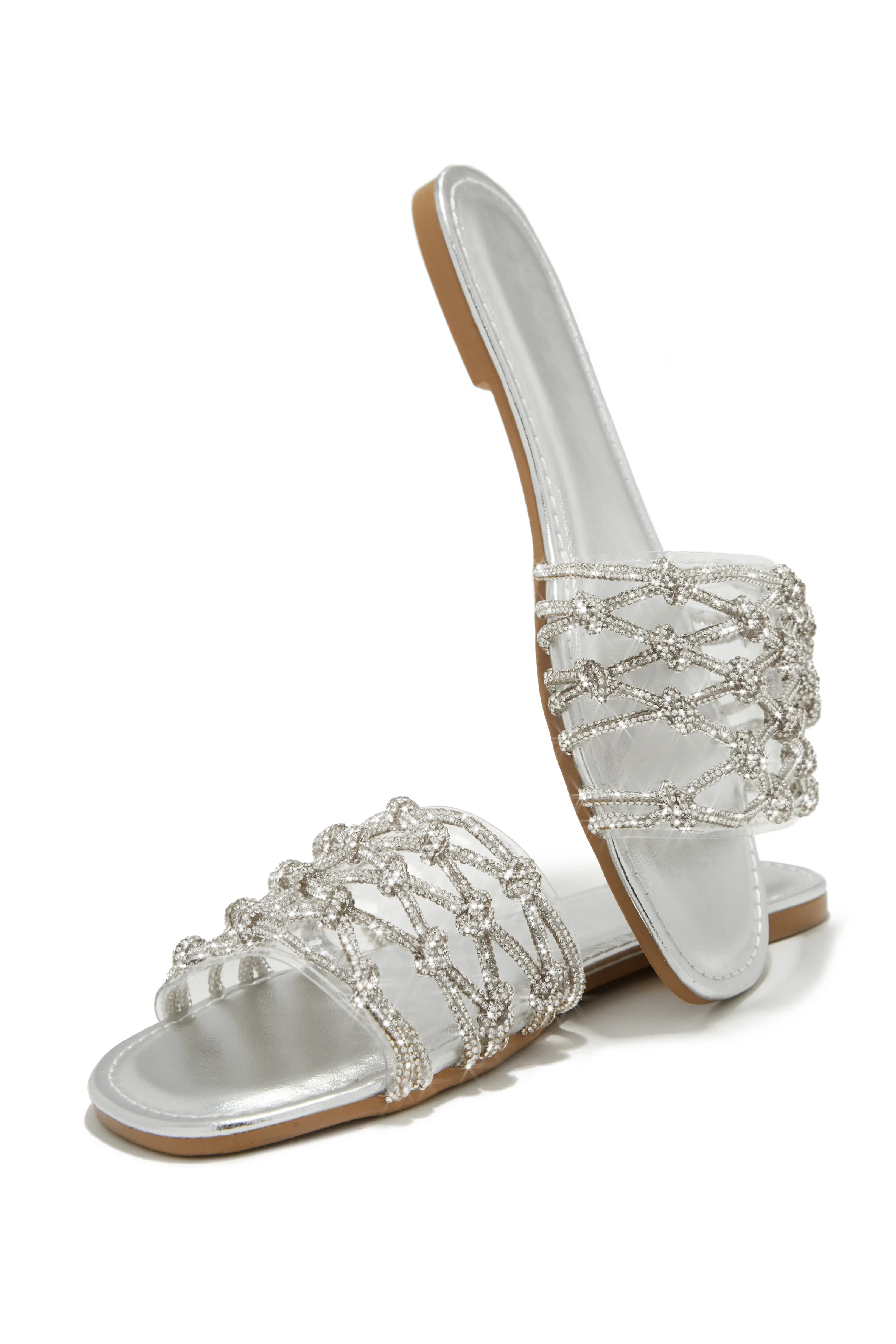 Luxury Villa Embellished Slip On Sandals - Silver sold by Miss Lola product image thumbnail 4