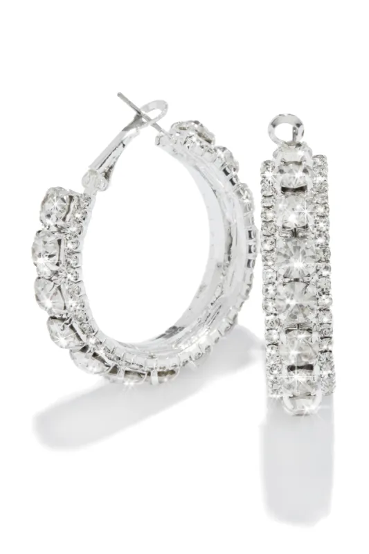 Born Rich Embellished Hoop Earring - Silver sold by Miss Lola