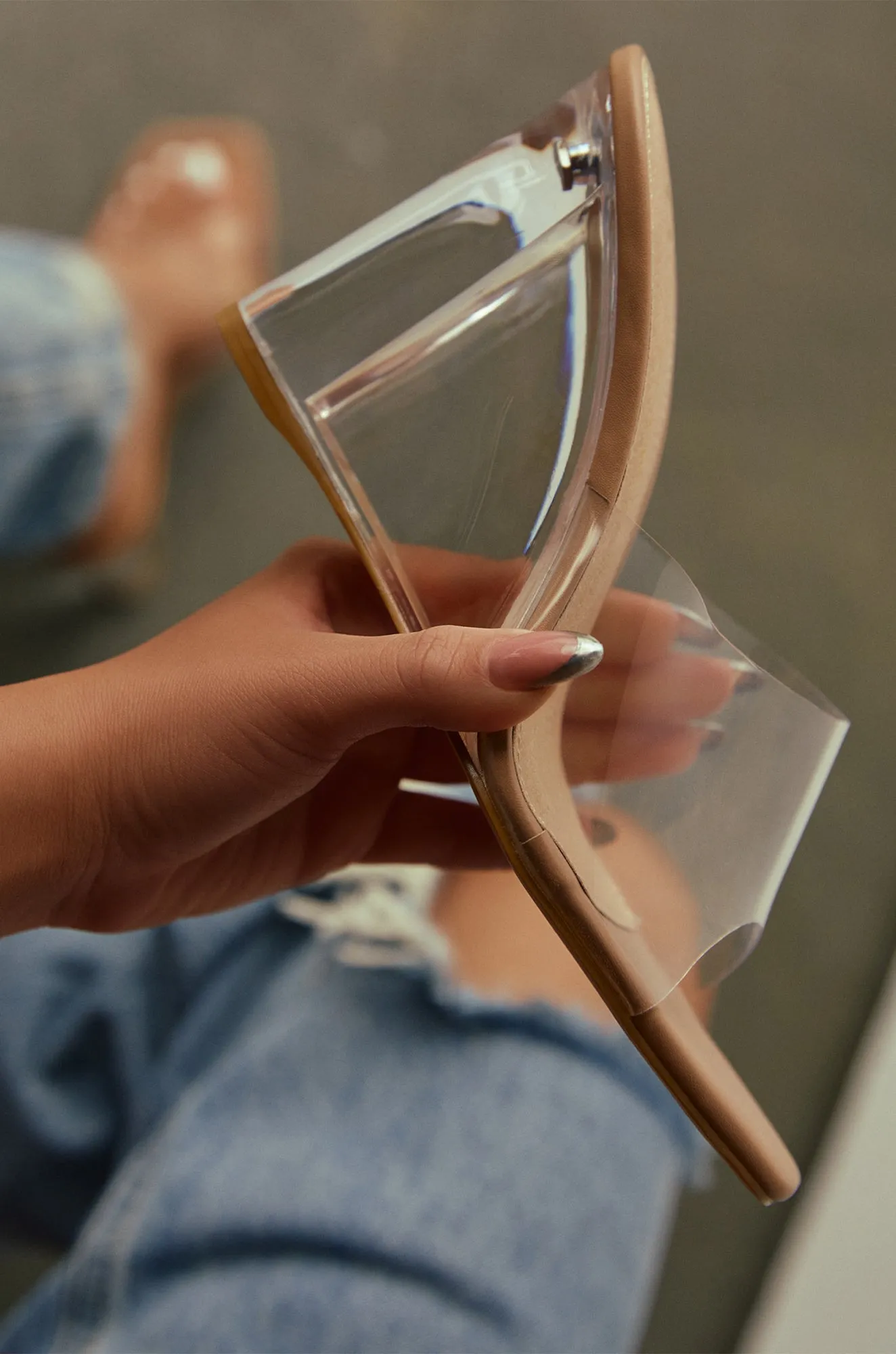 Devica Clear Wedge Heel Mules - Nude sold by Miss Lola