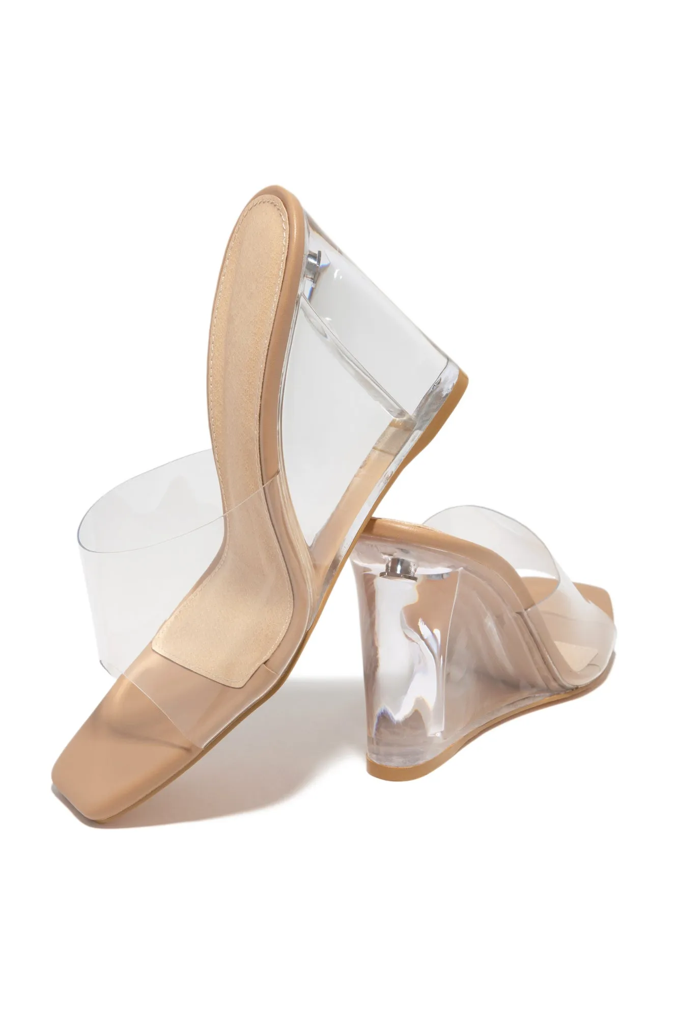 Devica Clear Wedge Heel Mules - Nude sold by Miss Lola product image thumbnail 4