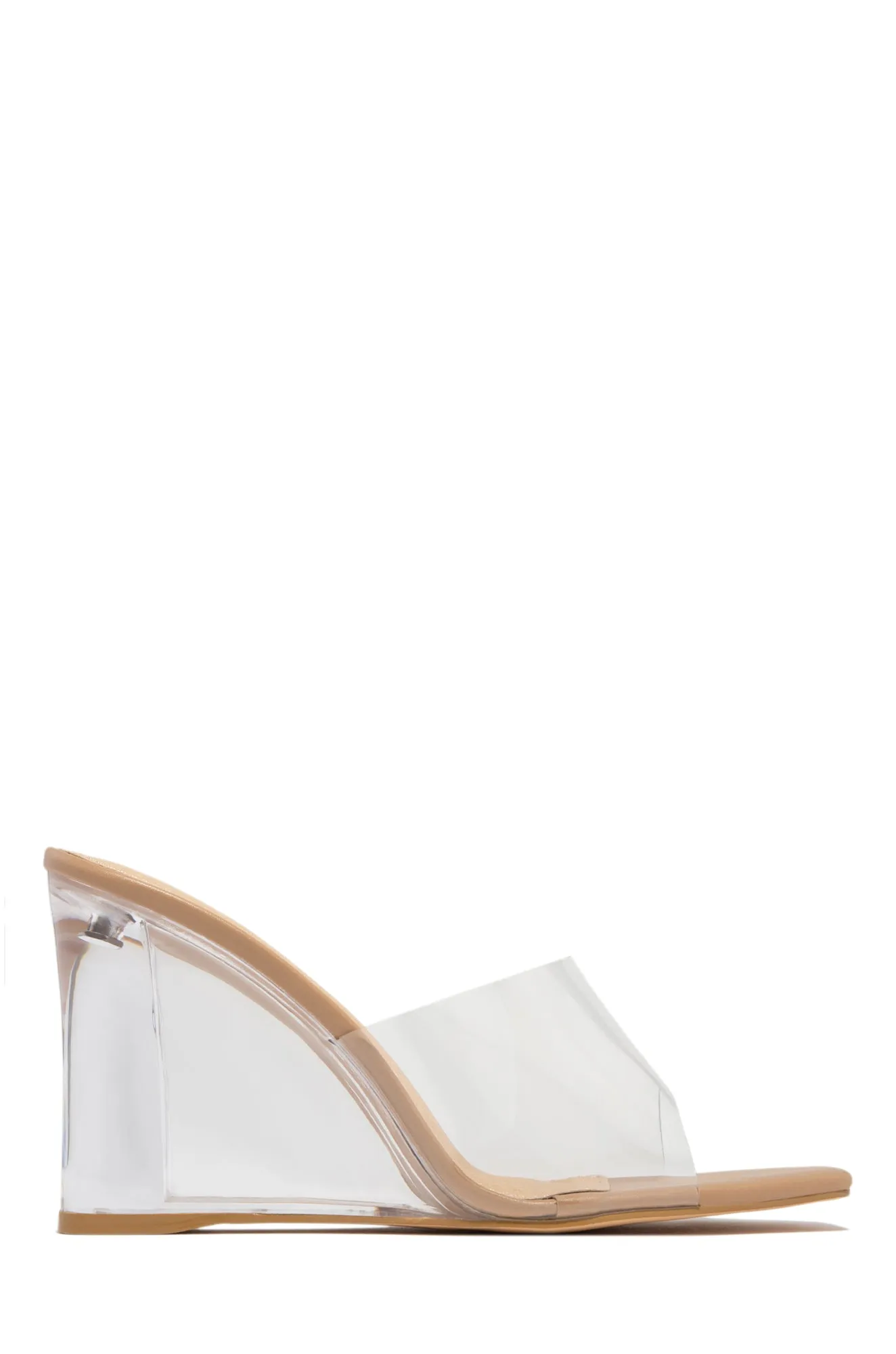 Devica Clear Wedge Heel Mules - Nude sold by Miss Lola product image thumbnail 3