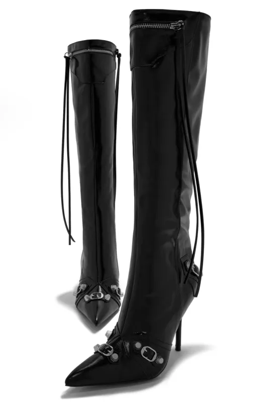 Adison Metallic Knee High Boots - Black sold by Miss Lola