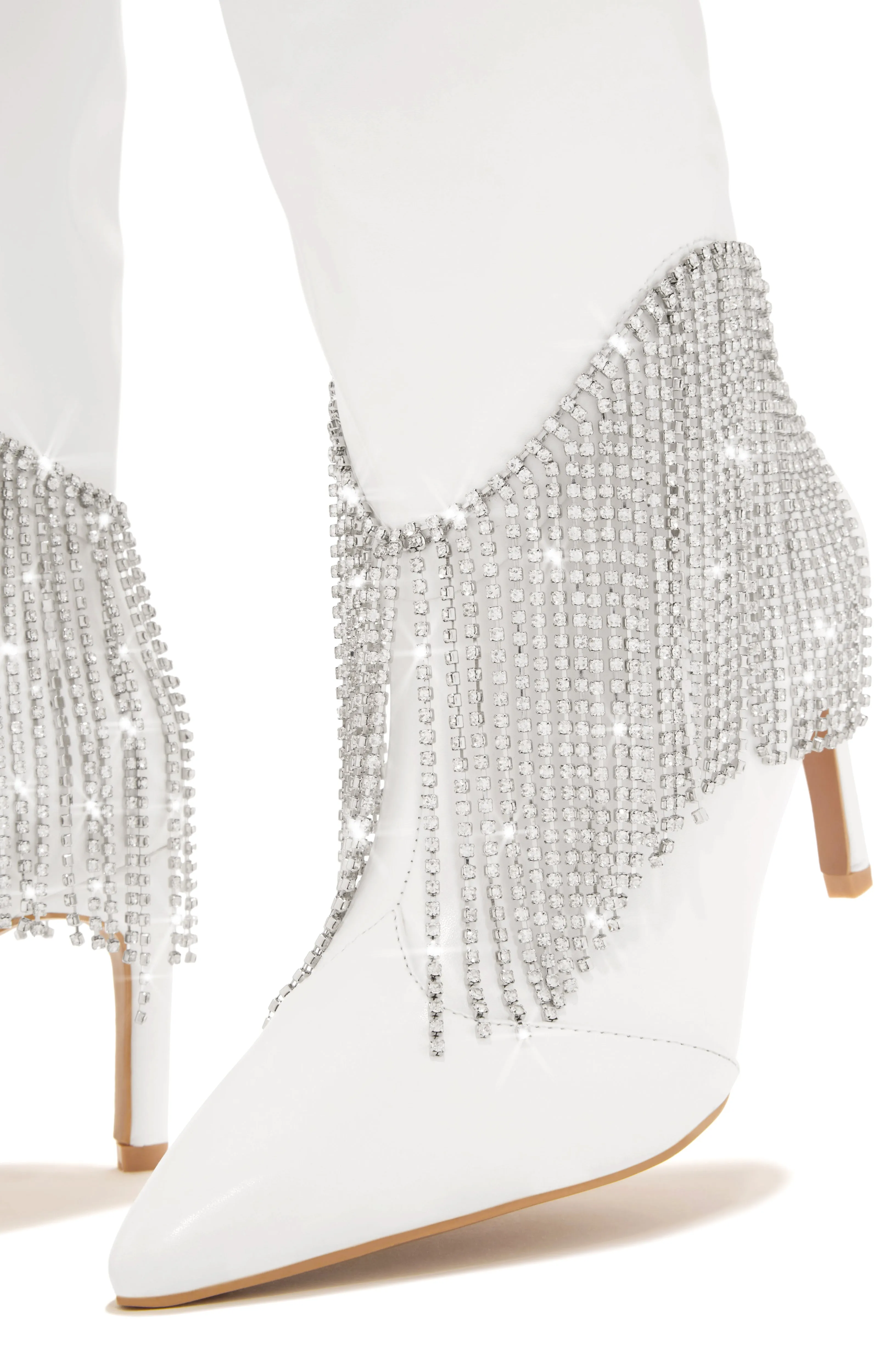 Faye Embellished Fringe Knee High Boots - White sold by Miss Lola product image thumbnail 3
