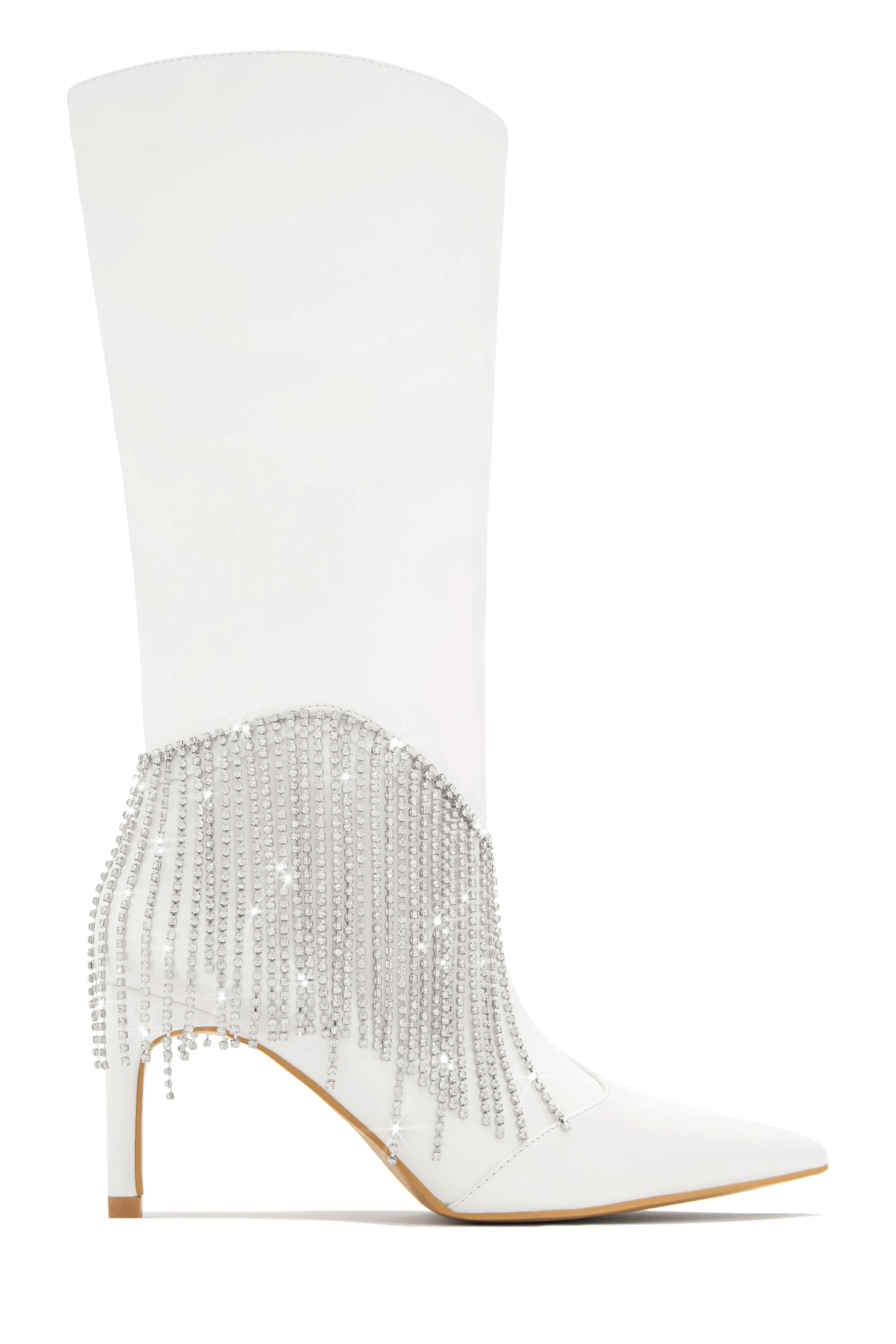 Faye Embellished Fringe Knee High Boots - White sold by Miss Lola product image thumbnail 2
