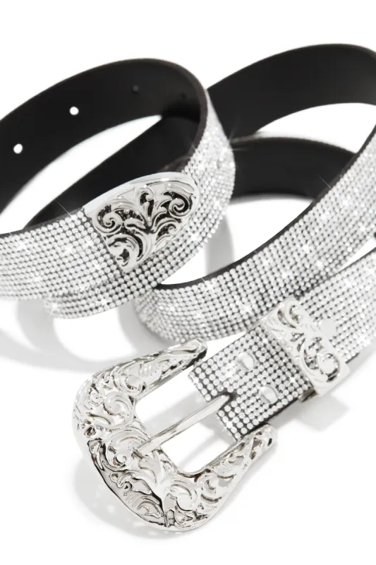 Kaiah Embellished Western Belt - Silver sold by Miss Lola