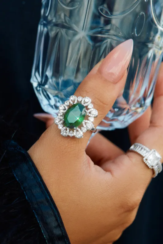 Dare To Shine Embellished Statement Ring - Green sold by Miss Lola