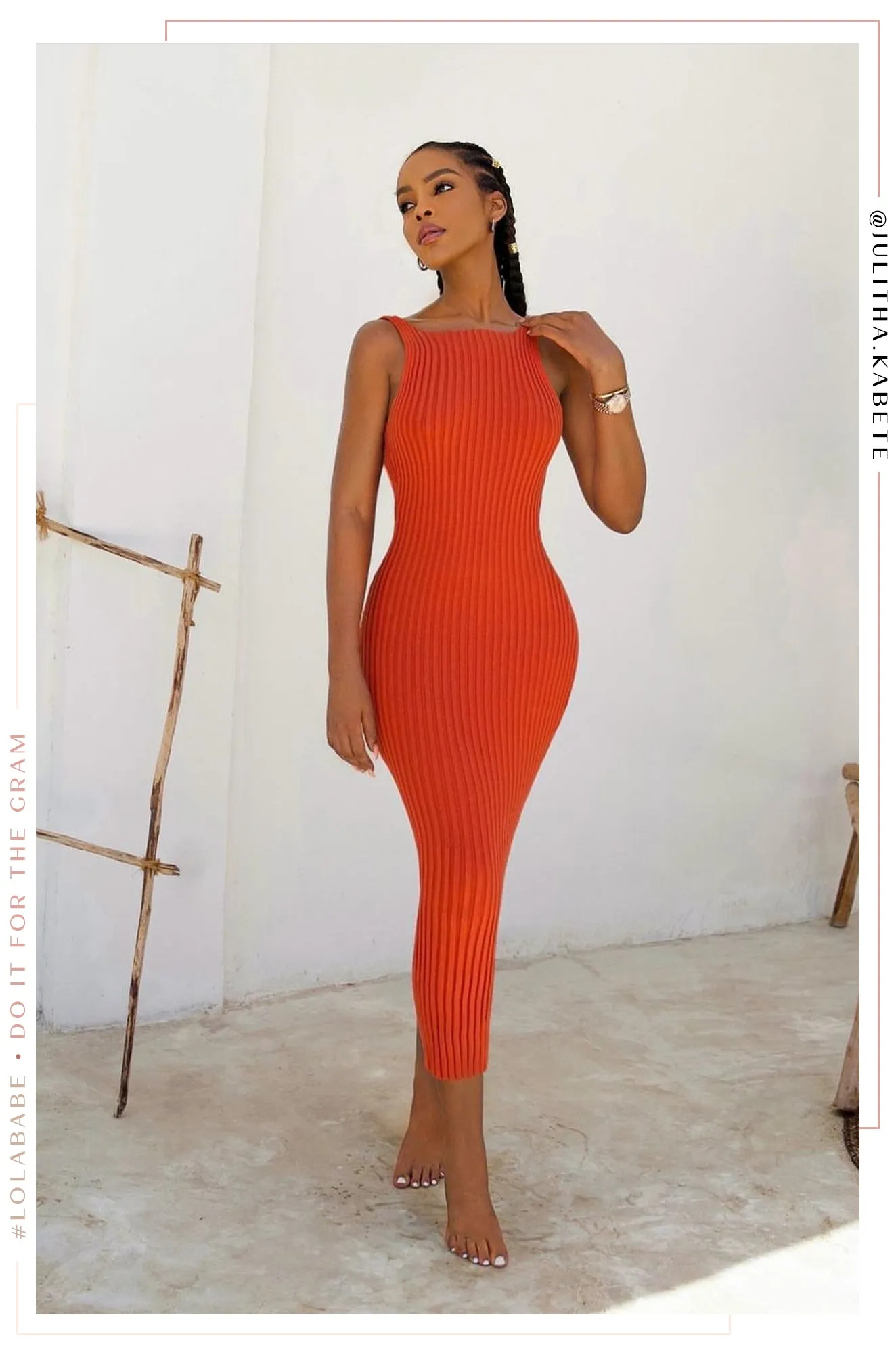 Veronica Open Back Ribbed Dress - Orange sold by Miss Lola product image thumbnail 2