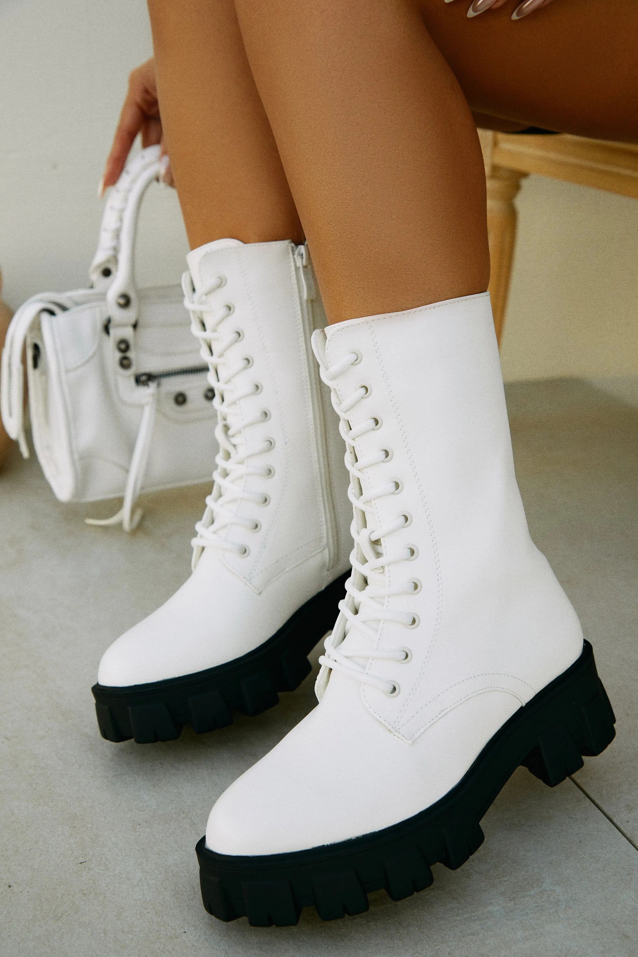 Dani Lace Up Combat Boots - White sold by Miss Lola product image thumbnail 3