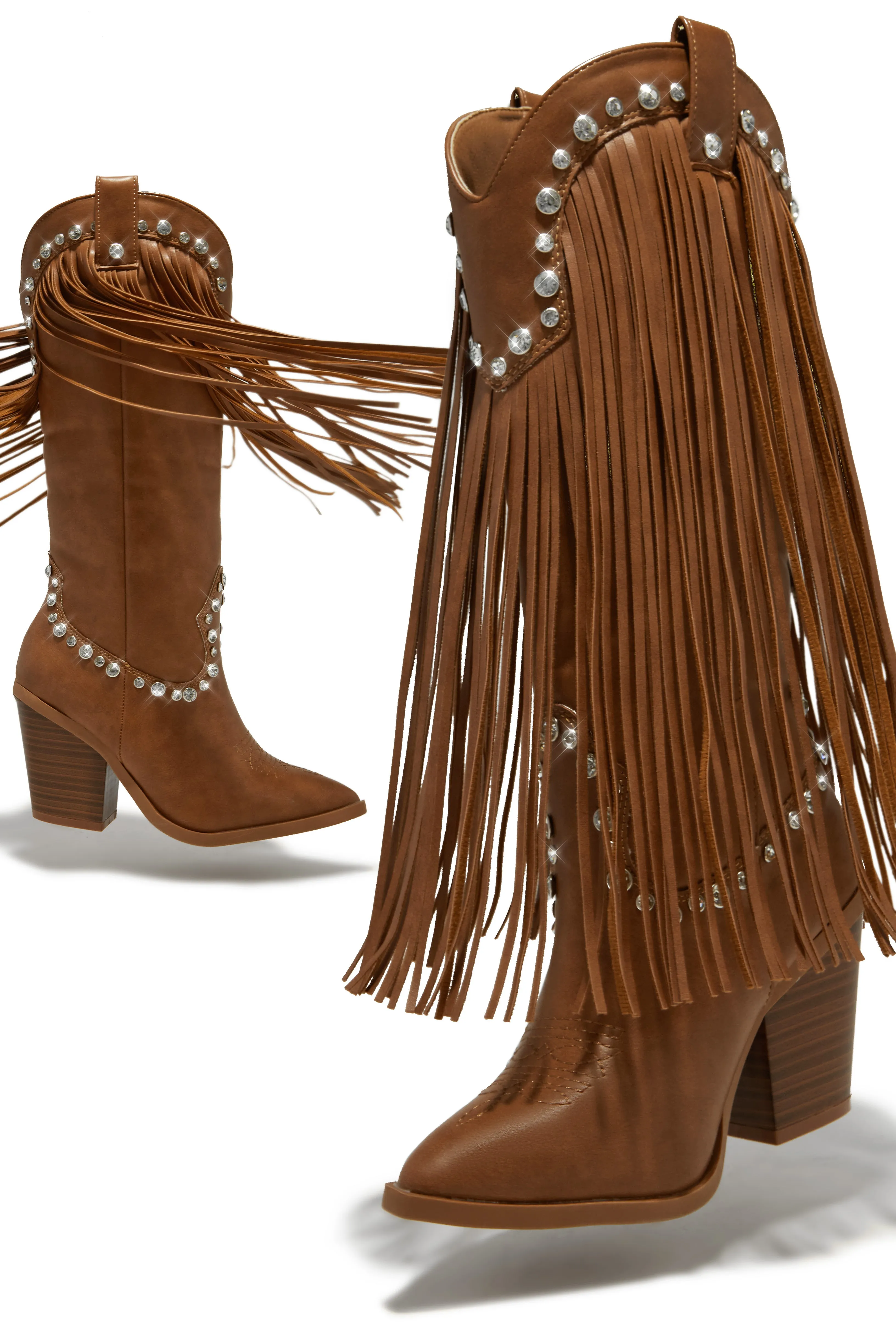 Houston Embellished Fringe Cowgirl Boots - Tan sold by Miss Lola product image thumbnail 4