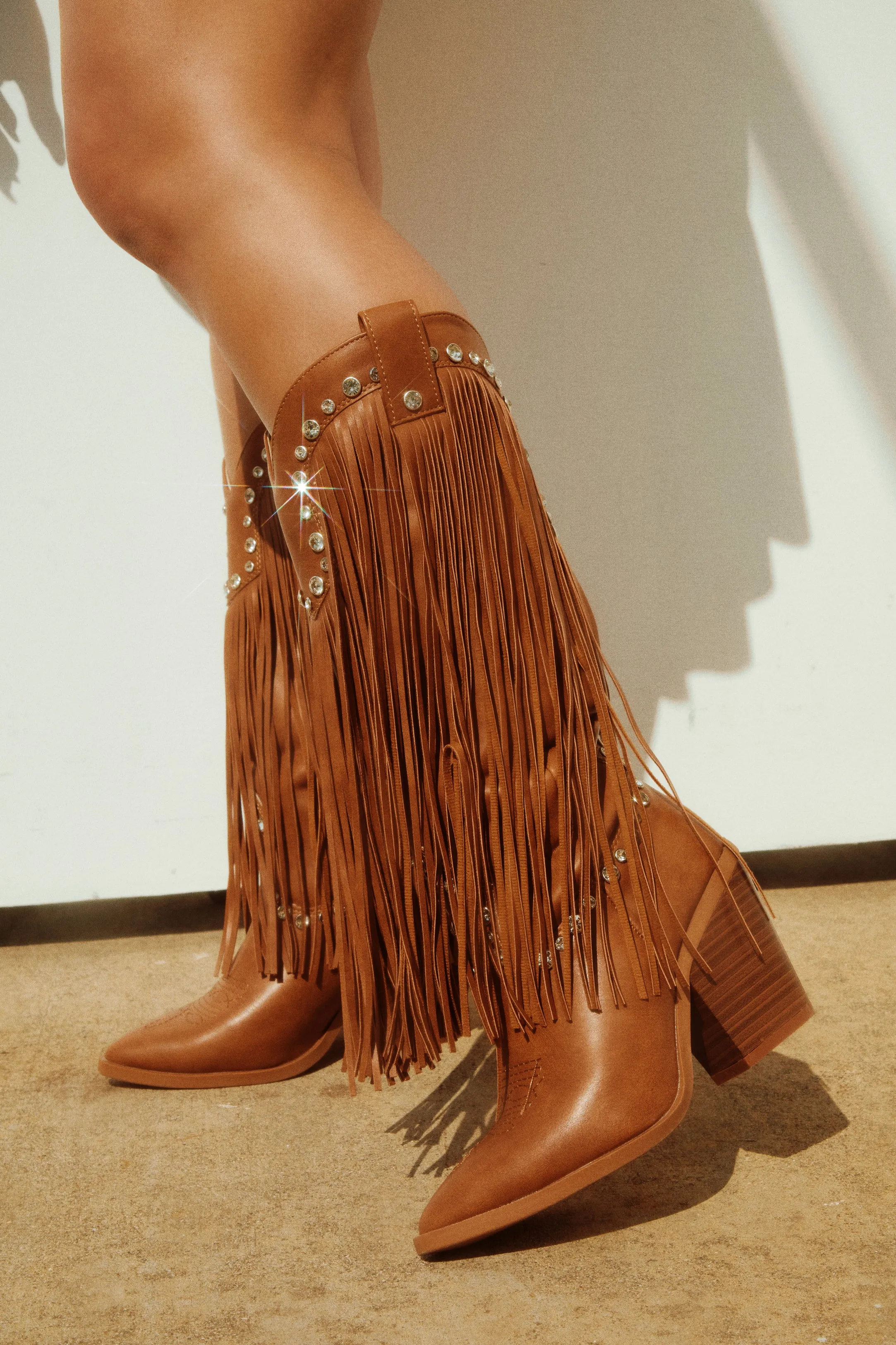 Houston Embellished Fringe Cowgirl Boots - Tan sold by Miss Lola product image thumbnail 2