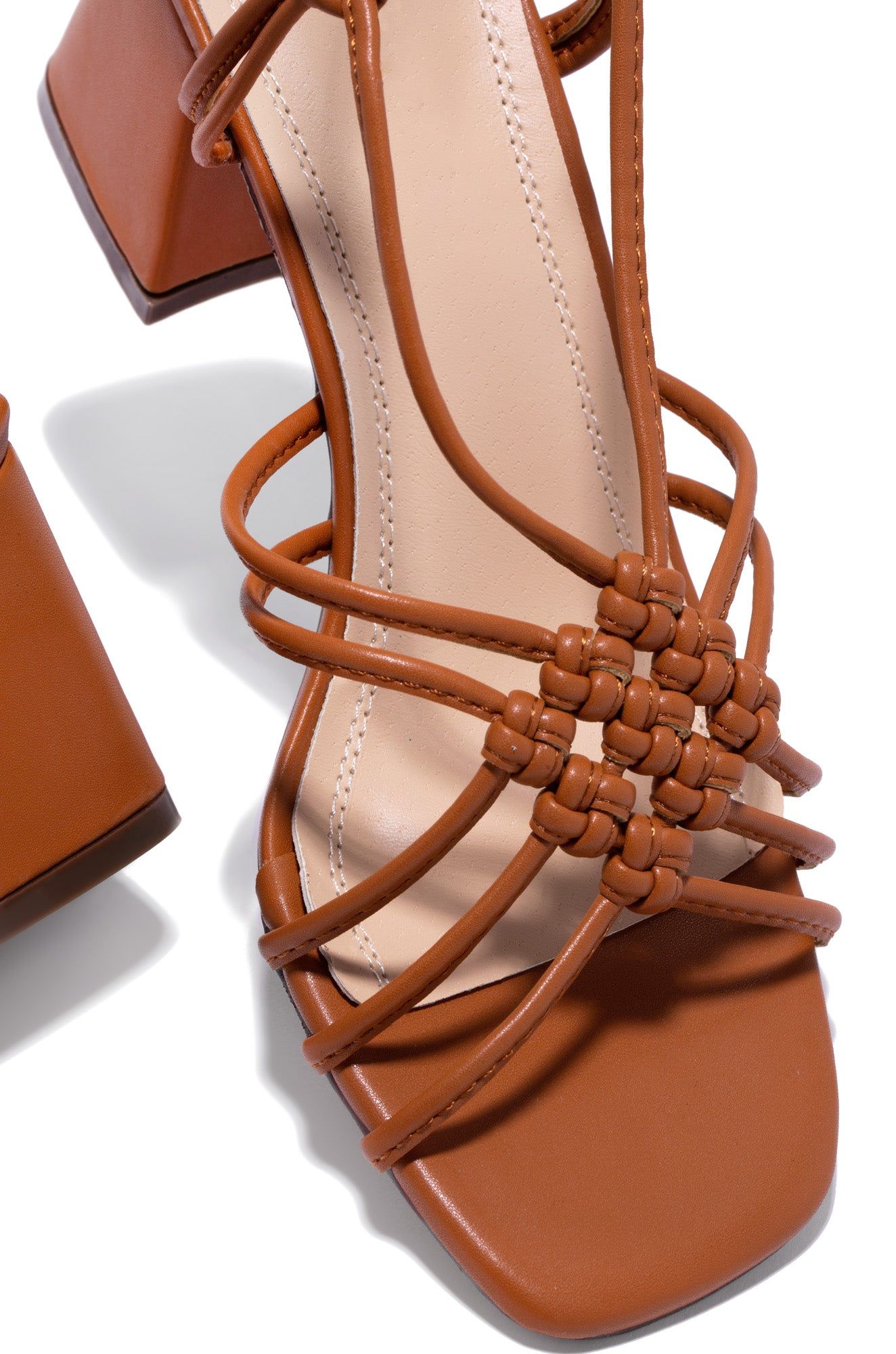 Amora Lace Up Block Mid Heels - Tan sold by Miss Lola product image thumbnail 4