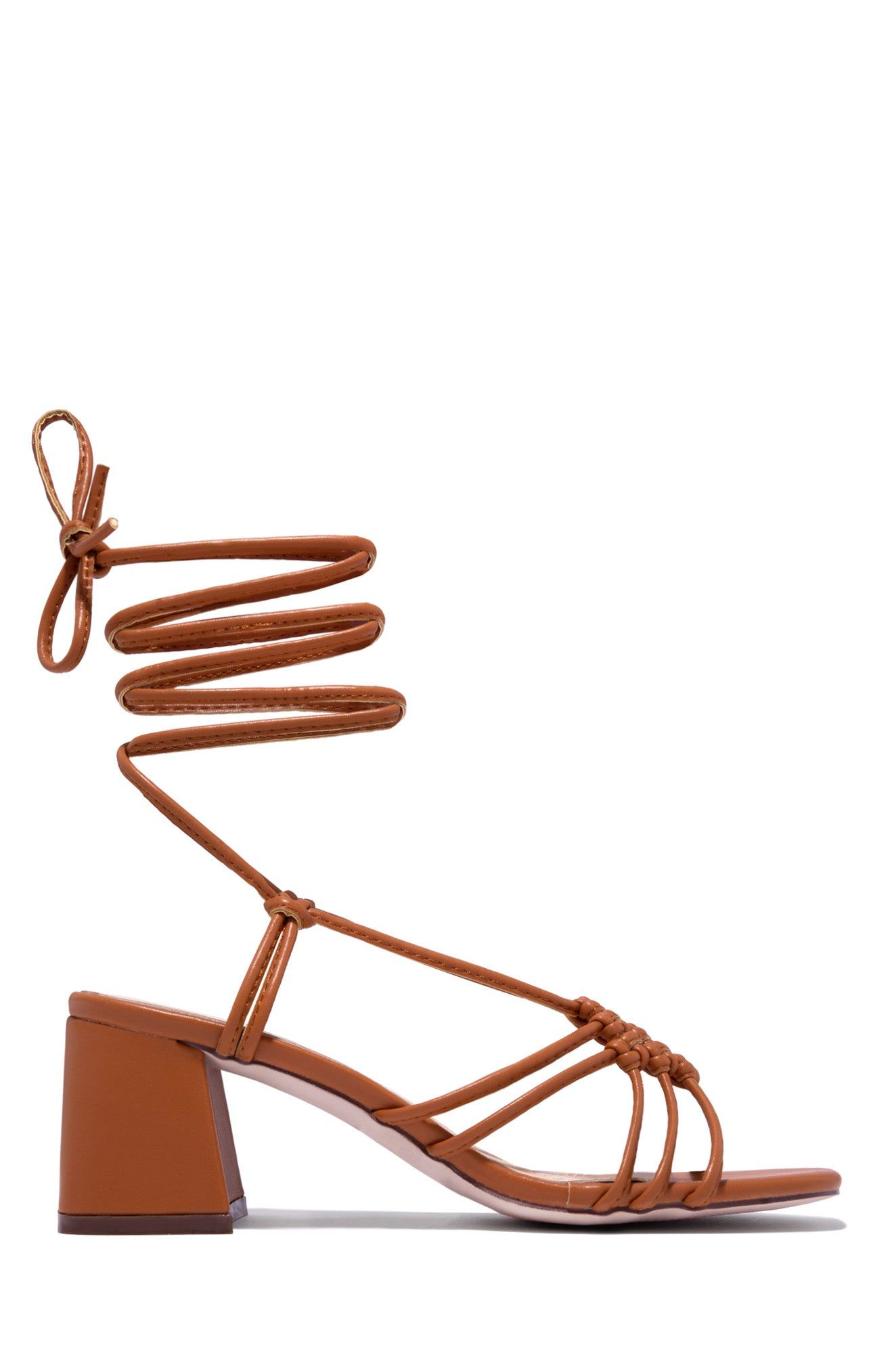 Amora Lace Up Block Mid Heels - Tan sold by Miss Lola product image thumbnail 3