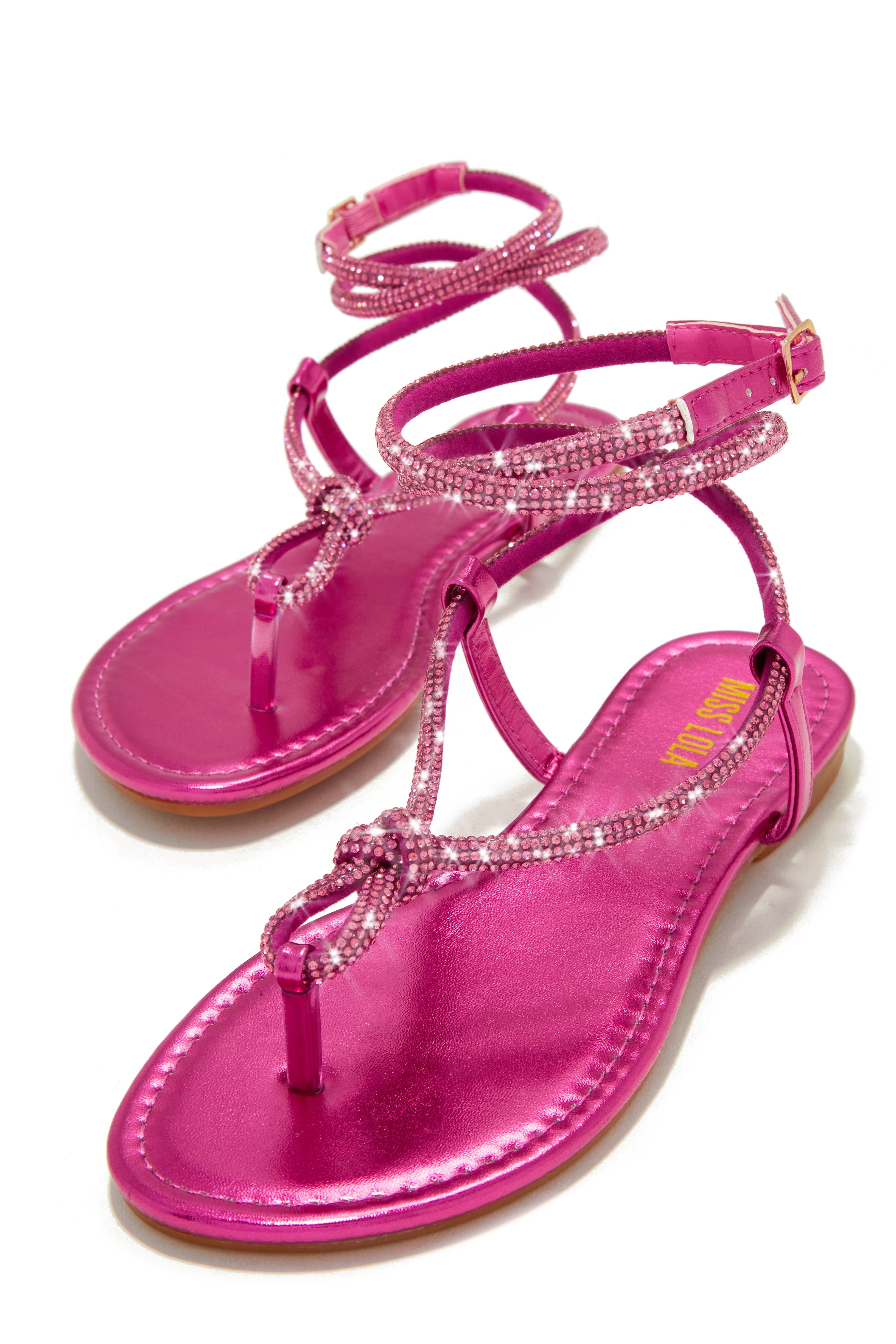 Dream Destination Embellished Flat Sandals - Pink sold by Miss Lola
