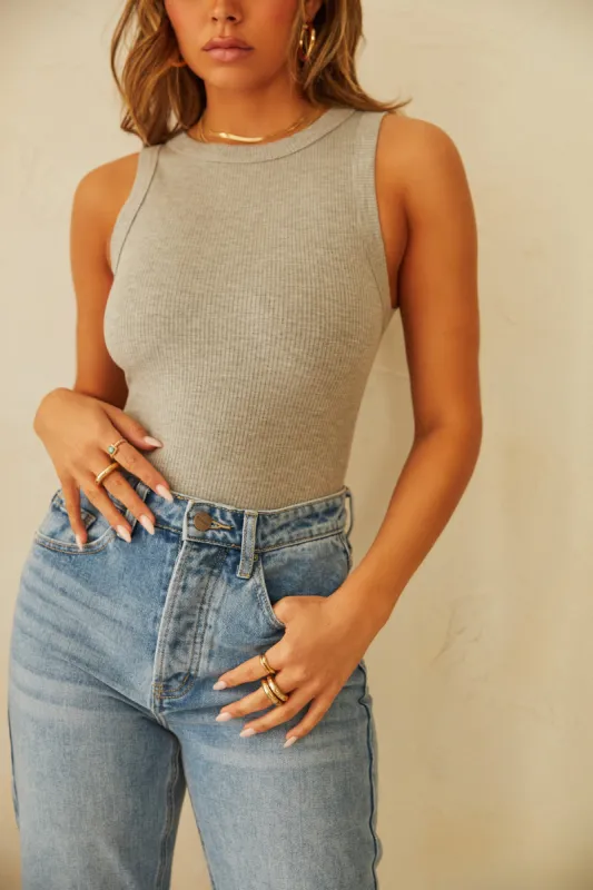 Got A Crush Sleeveless Bodysuit - Grey sold by Miss Lola