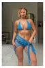 Agua De Coco Three Piece Crochet Bikini Set - Aqua sold by Miss Lola