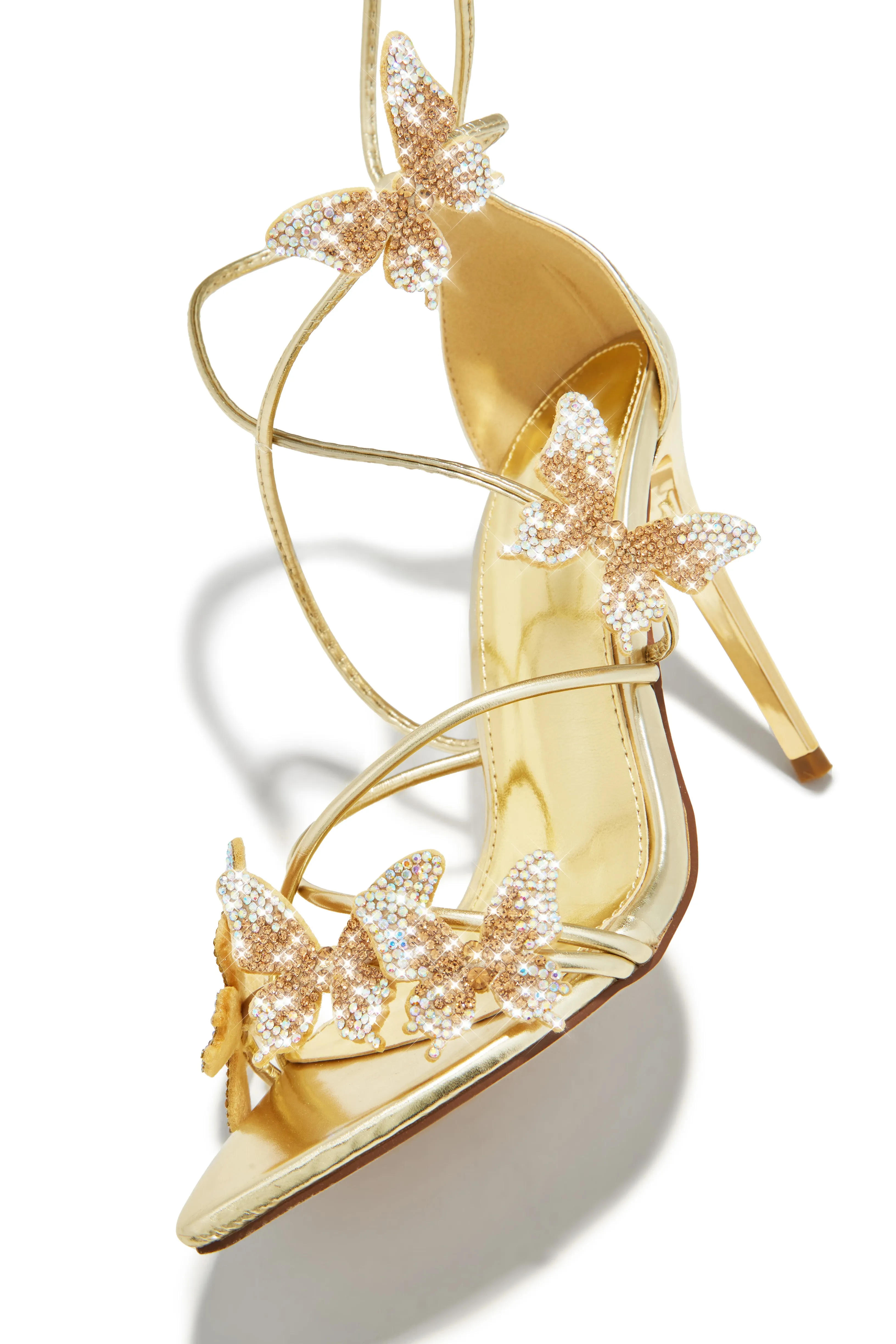 Fantasy Dreams Butterfly Embellished Lace Up Heels - Gold sold by Miss Lola product image thumbnail 2