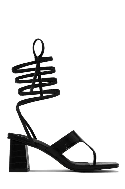Maldina Lace Up Block Heels - Black sold by Miss Lola
