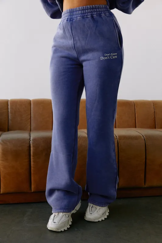 Don't Know Don't Care High Waist Wide Leg Sweat Pant - Blue sold by Miss Lola