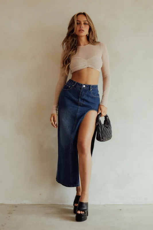 Katani High Slit Maxi Skirt - Denim sold by Miss Lola