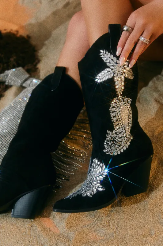 Rock The Rodeo Embellished Cowgirl Boots - Black sold by Miss Lola