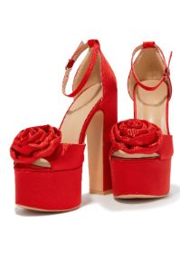 Romilly Peep Toe Platform Block High Heels - Red sold by Miss Lola